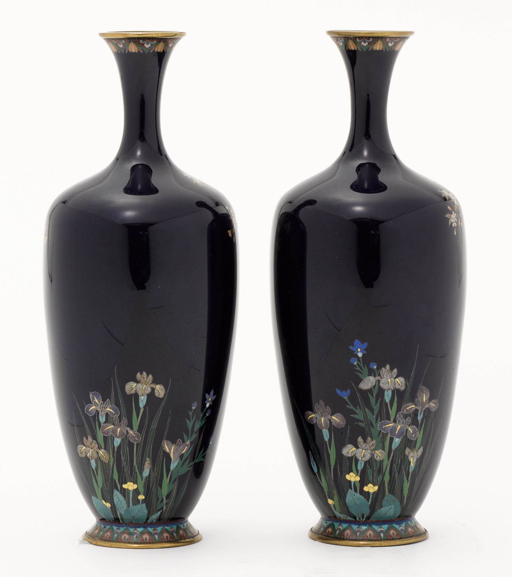A PAIR OF SMALL CLOISONNE ENAMEL VASES. - Image 2 of 3