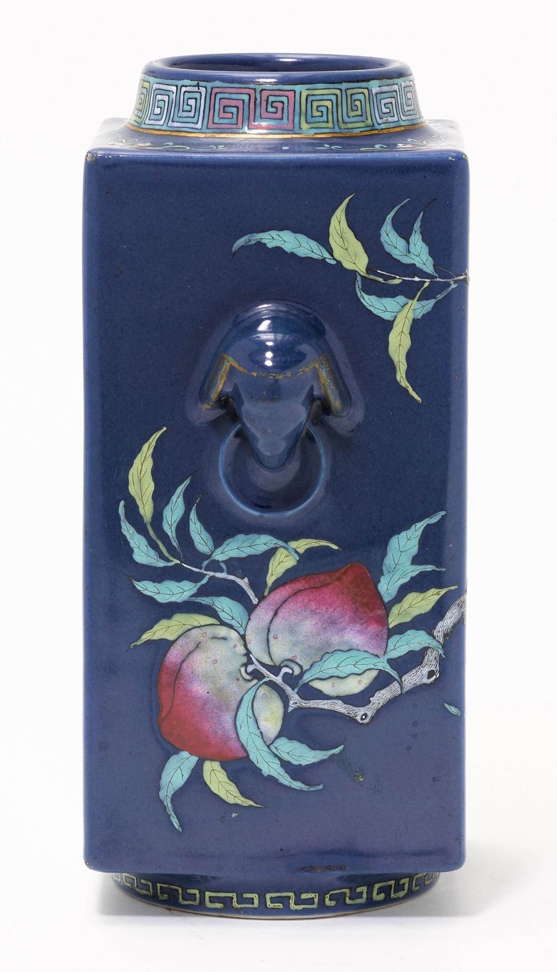 A BLUE-GROUND CONG VASE PAINTED WITH PEACHES. - Image 3 of 3