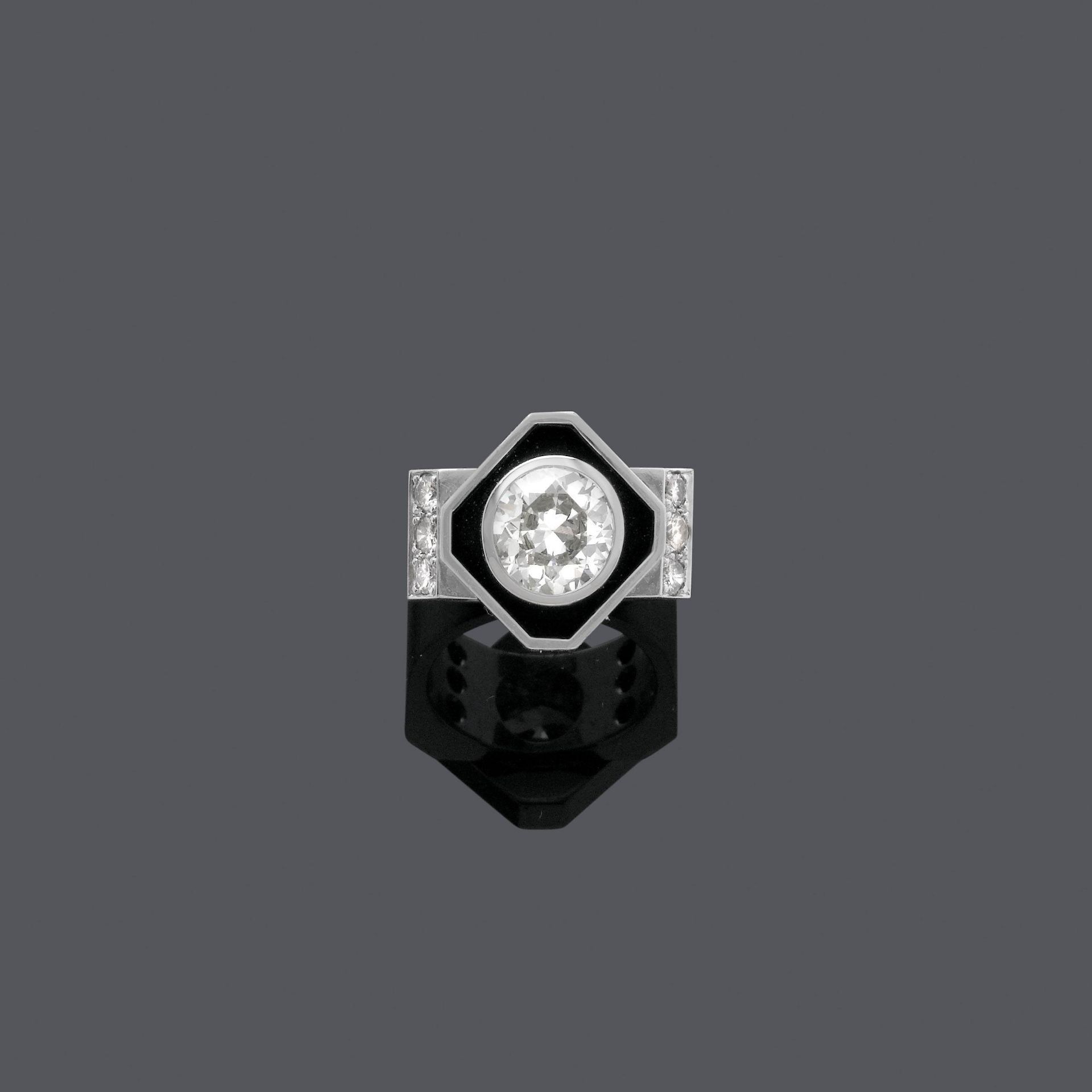 DIAMOND AND ONYX RING, BY MEISTER, ca. 1970.