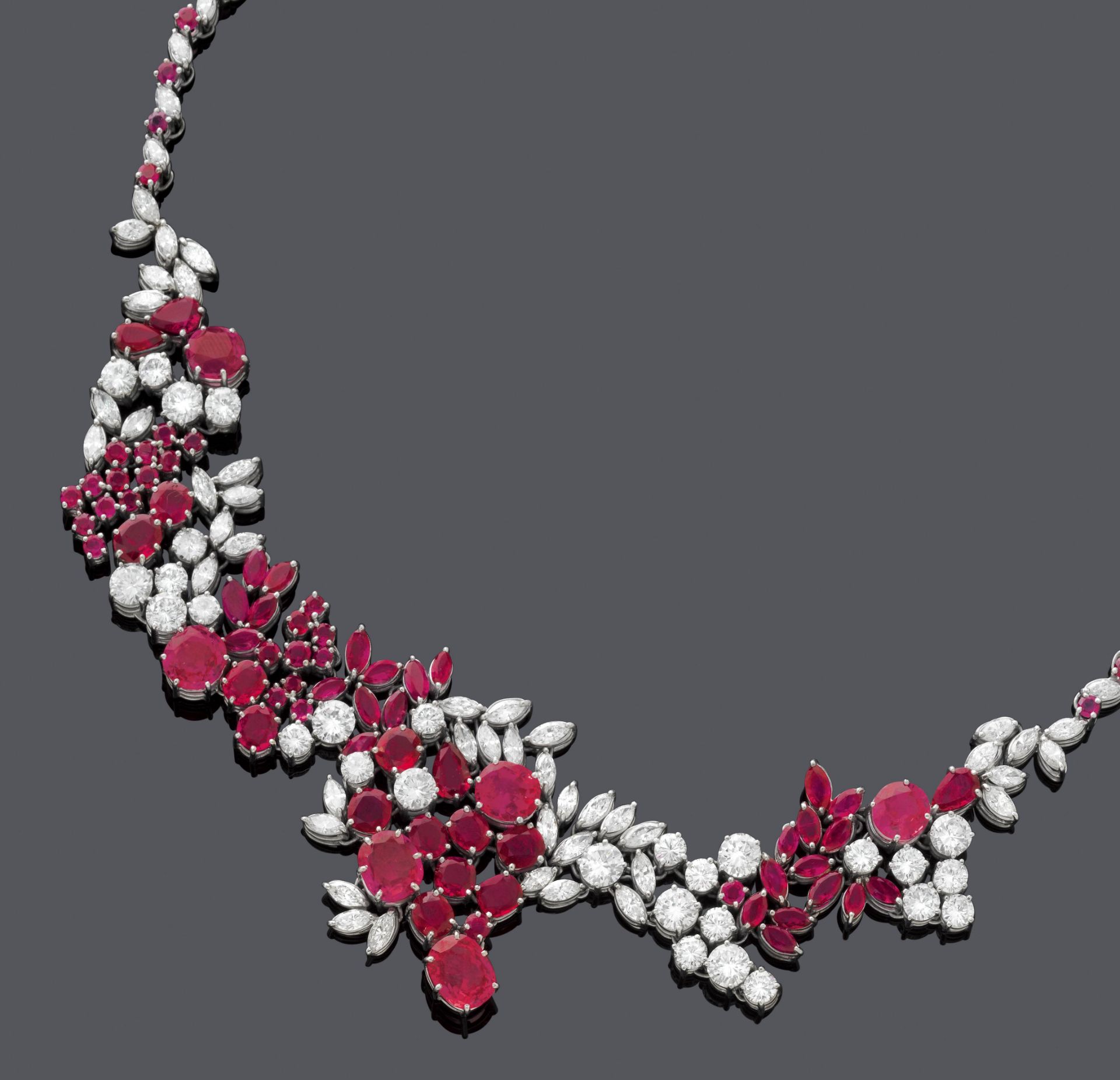 BURMA RUBY AND DIAMOND NECKLACE, ca. 1960.