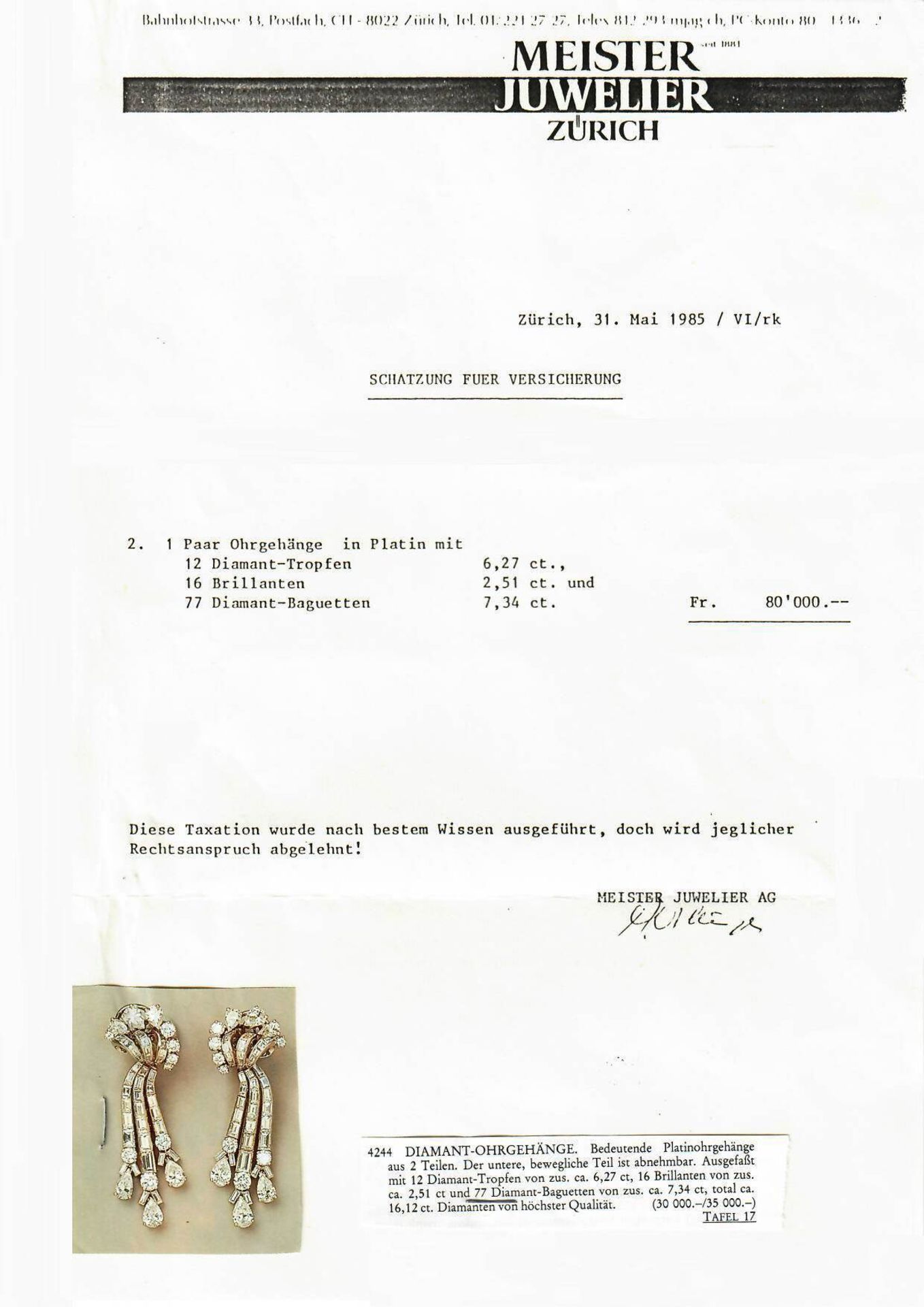 DIAMOND EAR PENDANTS, ca. 1960. - Image 3 of 3