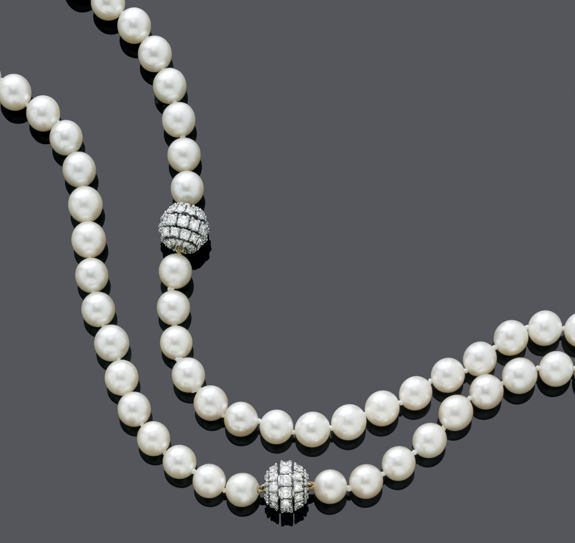 PEARL AND DIAMOND SAUTOIR, BY MEISTER, ca. 1960.