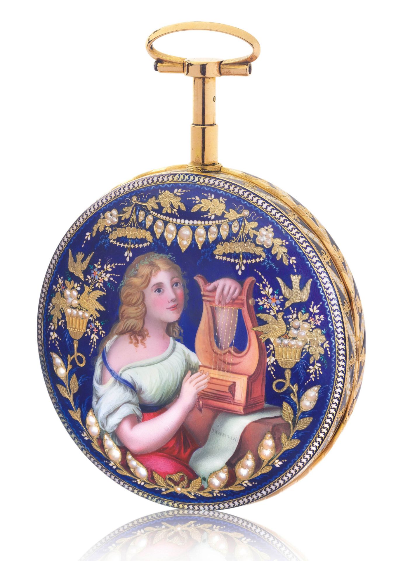 Veigneur Frères, extremely rare and large gold enamel pocket watch with 1/4-repeater and automation, - Image 2 of 4