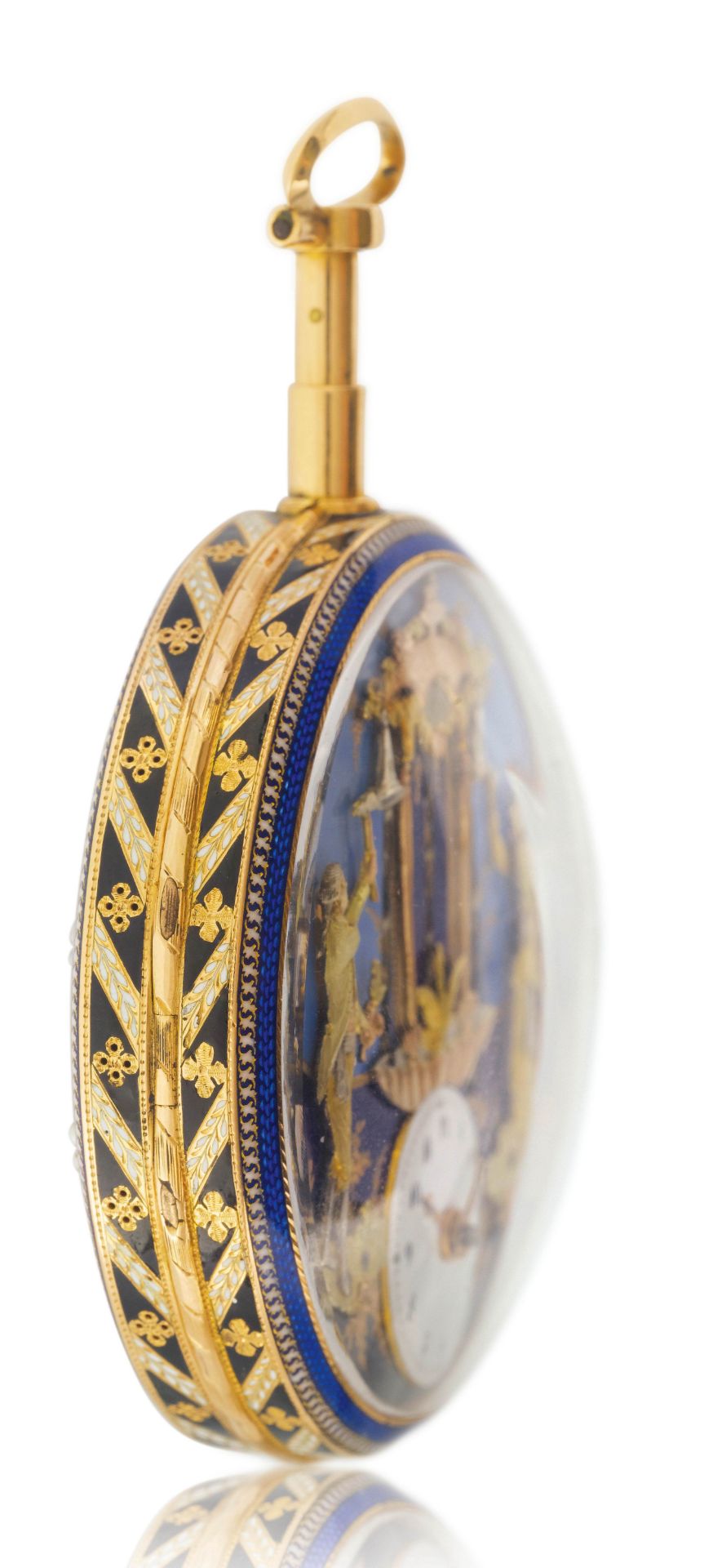 Veigneur Frères, extremely rare and large gold enamel pocket watch with 1/4-repeater and automation, - Image 4 of 4