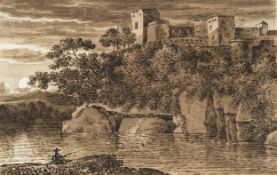 Franz Kobell – 2 Bll.: Südliche Landschaft mit Tempel – Seenlandschaft bei Monds