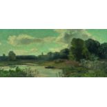 Max Hartwig – Bewaldete Flusslandschaft mit Kahn