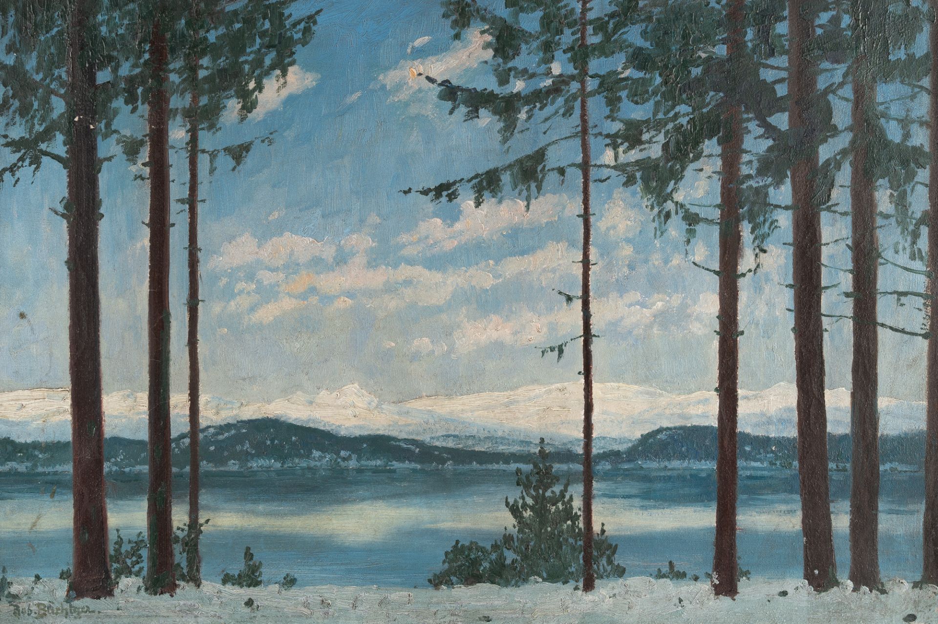 Robert Büchtger – Winterliche Landschaft am See mit Bergpanorama (Eibsee)