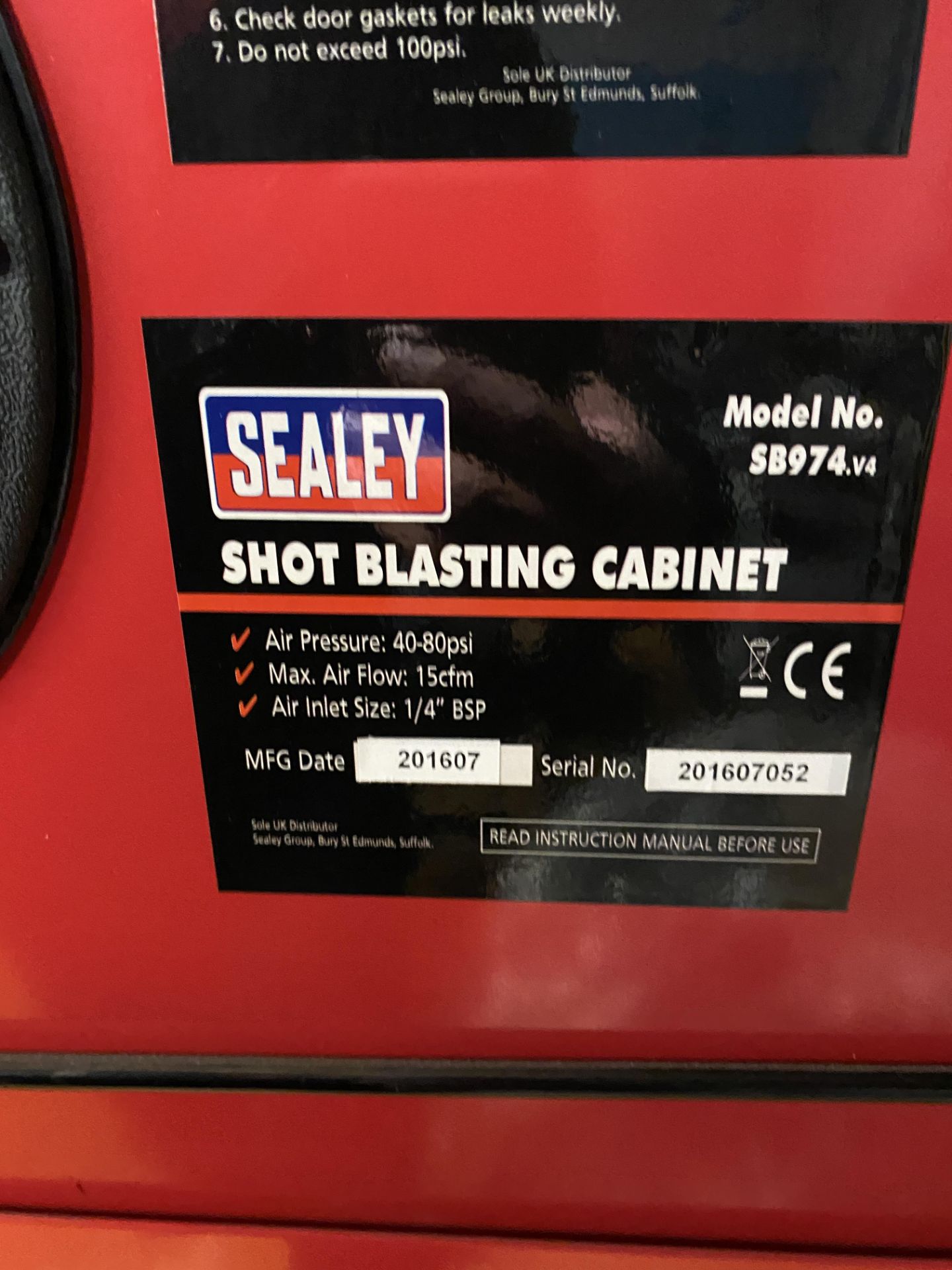 2: Sealey Shot Blasting Cabinets Model SB974.V4 Serial No: 201607052 & 1603026, (2016) The - Image 8 of 14