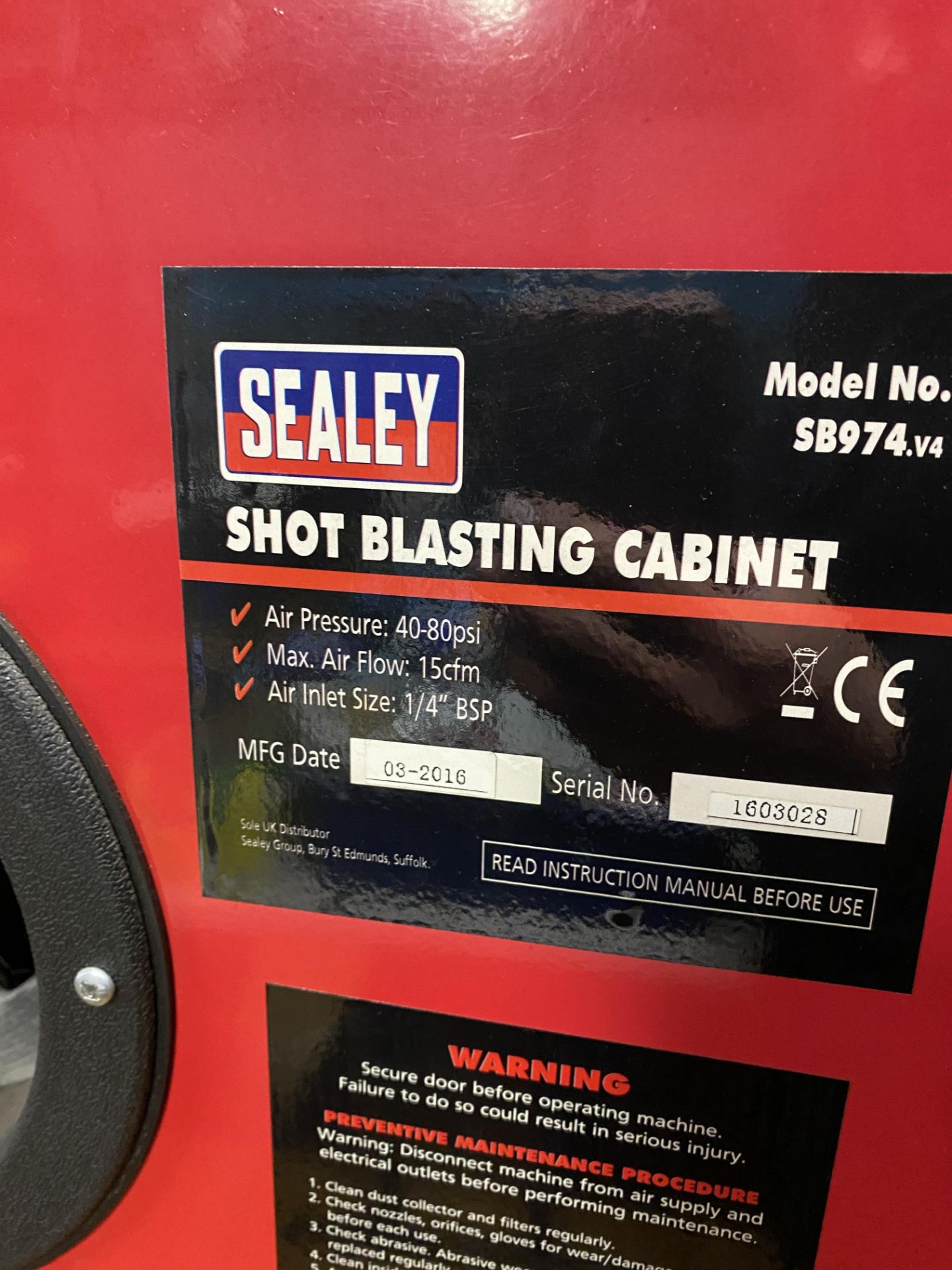 2: Sealey Shot Blasting Cabinets Model SB974.V4 Serial No: 201607052 & 1603026, (2016) The - Image 4 of 14