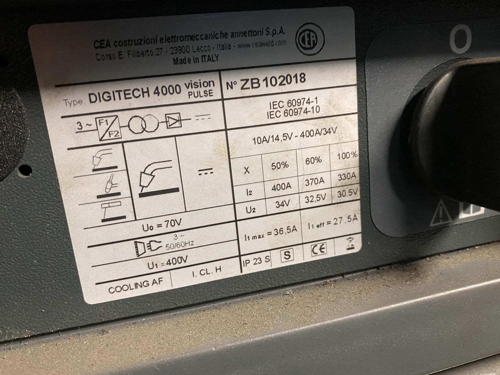 CEA Digitech 4000 Vision Pulse/Dual Pulse 400V Mig Package with Separate Wire Feeder, Serial No. - Image 7 of 25