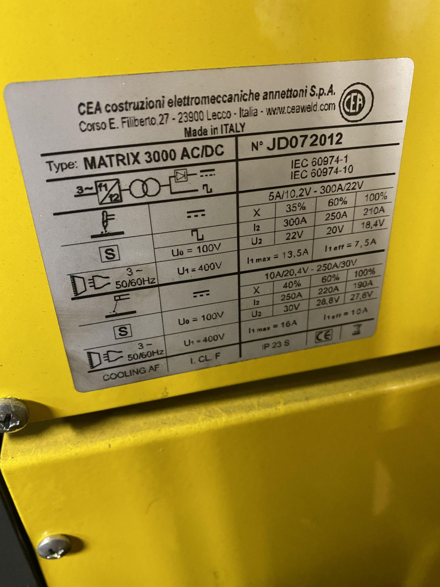 CEA Matrix 3000 AC/DC Welder, Serial No.JD072012 with Wurth Welding Helment, Welding Wire as shown - Image 5 of 31