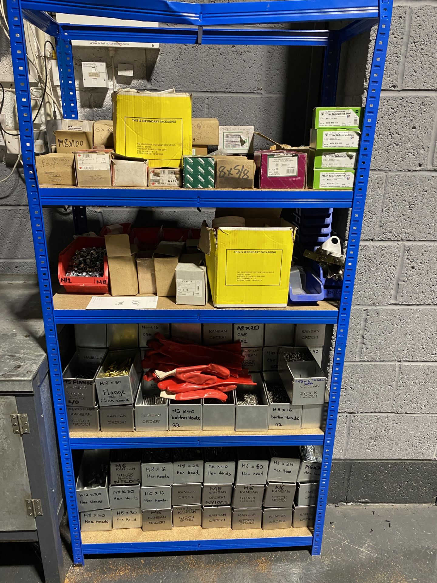 Blue Shelf Unit & Contents as shown to include Nuts & Bolts