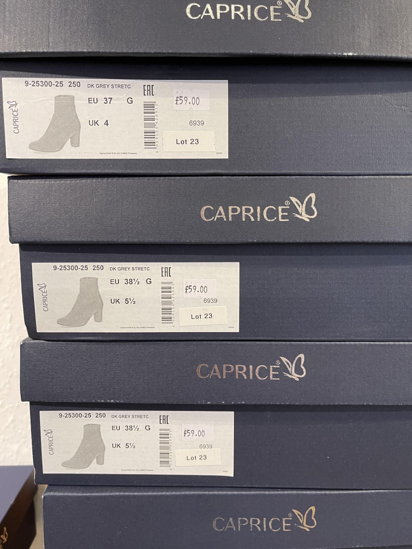 Caprice 6 Pairs: DK Grey Stretch Ankle Boots 9-25300-25 250. Sizes 4 - 7.5 (RRP £59) - Image 7 of 7