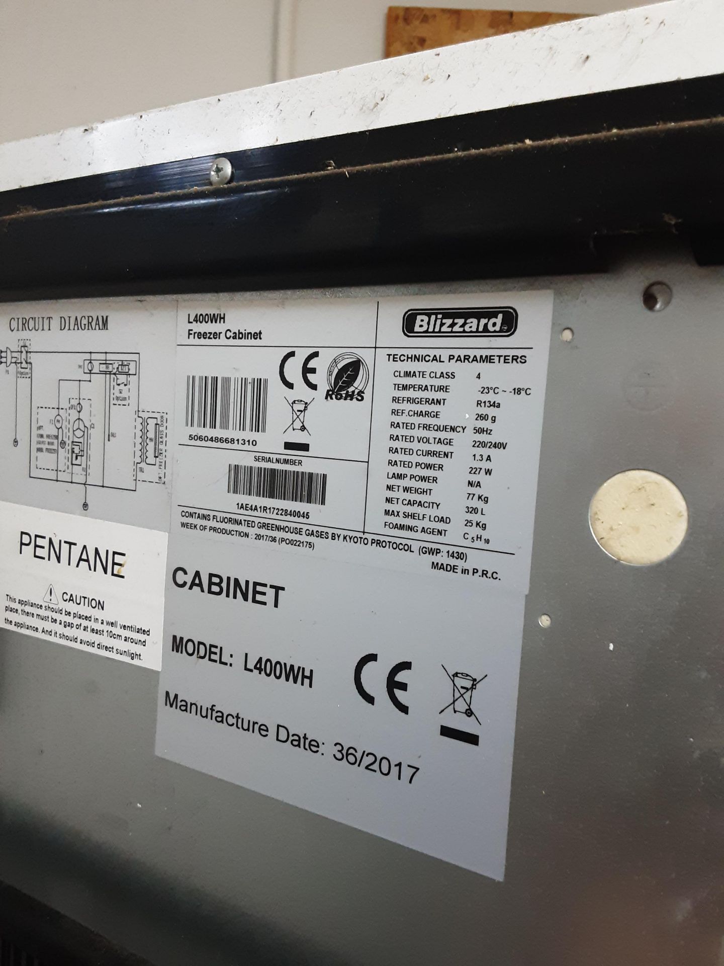 Blizzard L400WH 380ltr White Storage Freezer Serial No IAE4AIR172223400415 Manufactured week 36 - Image 5 of 5