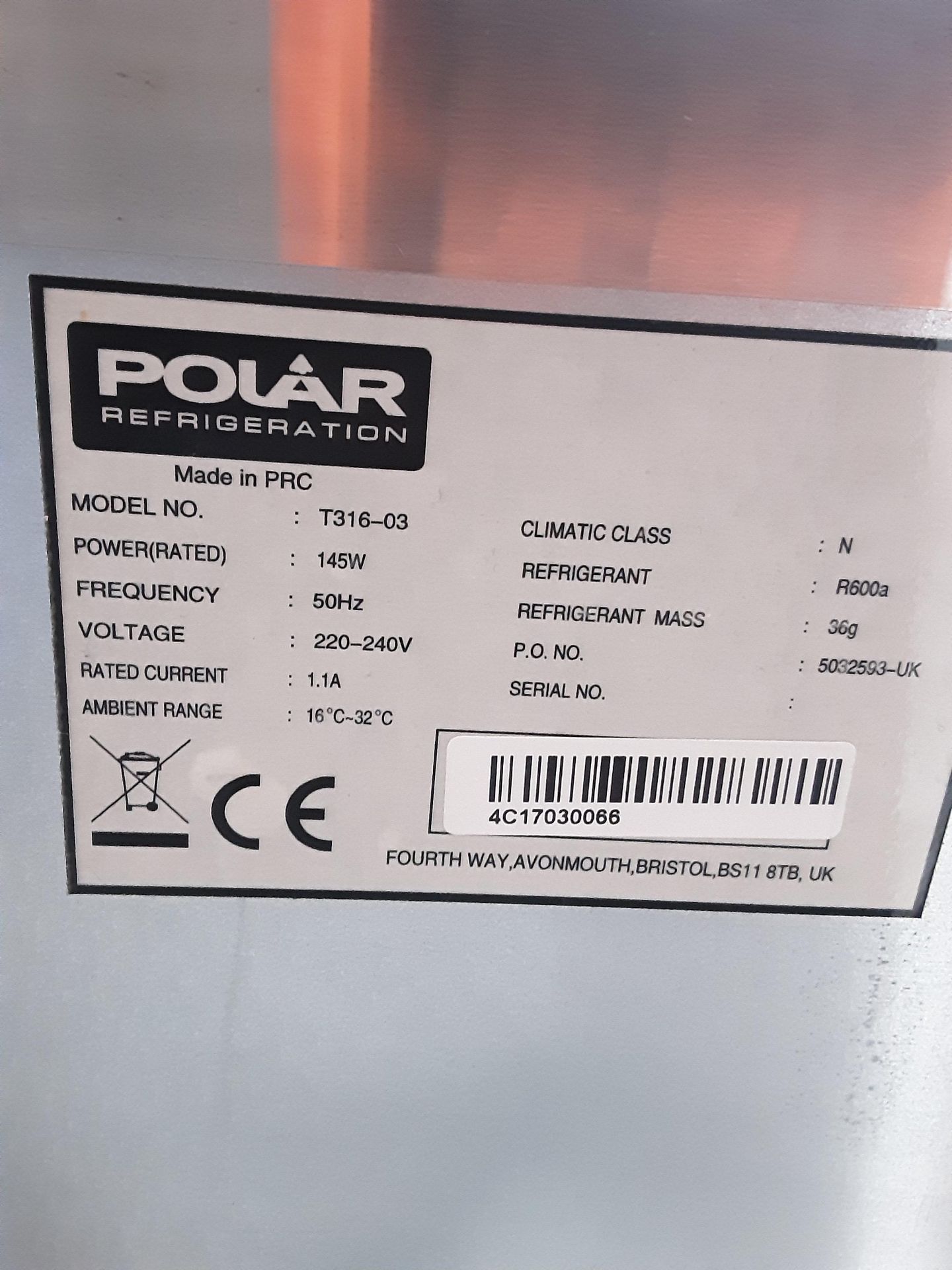 Polar T316 Ice Cube Maker Serial No 4C17030066 - Image 3 of 3