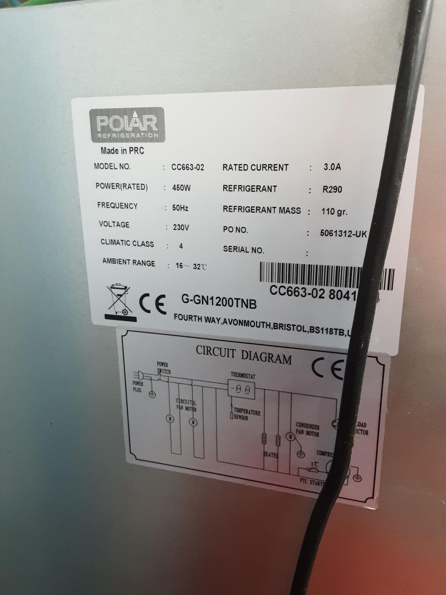 Polar G-Series Upright Double Door Fridge 1200Ltr White Model No CC663-02 Serial No CC663-028041004 - Image 4 of 4