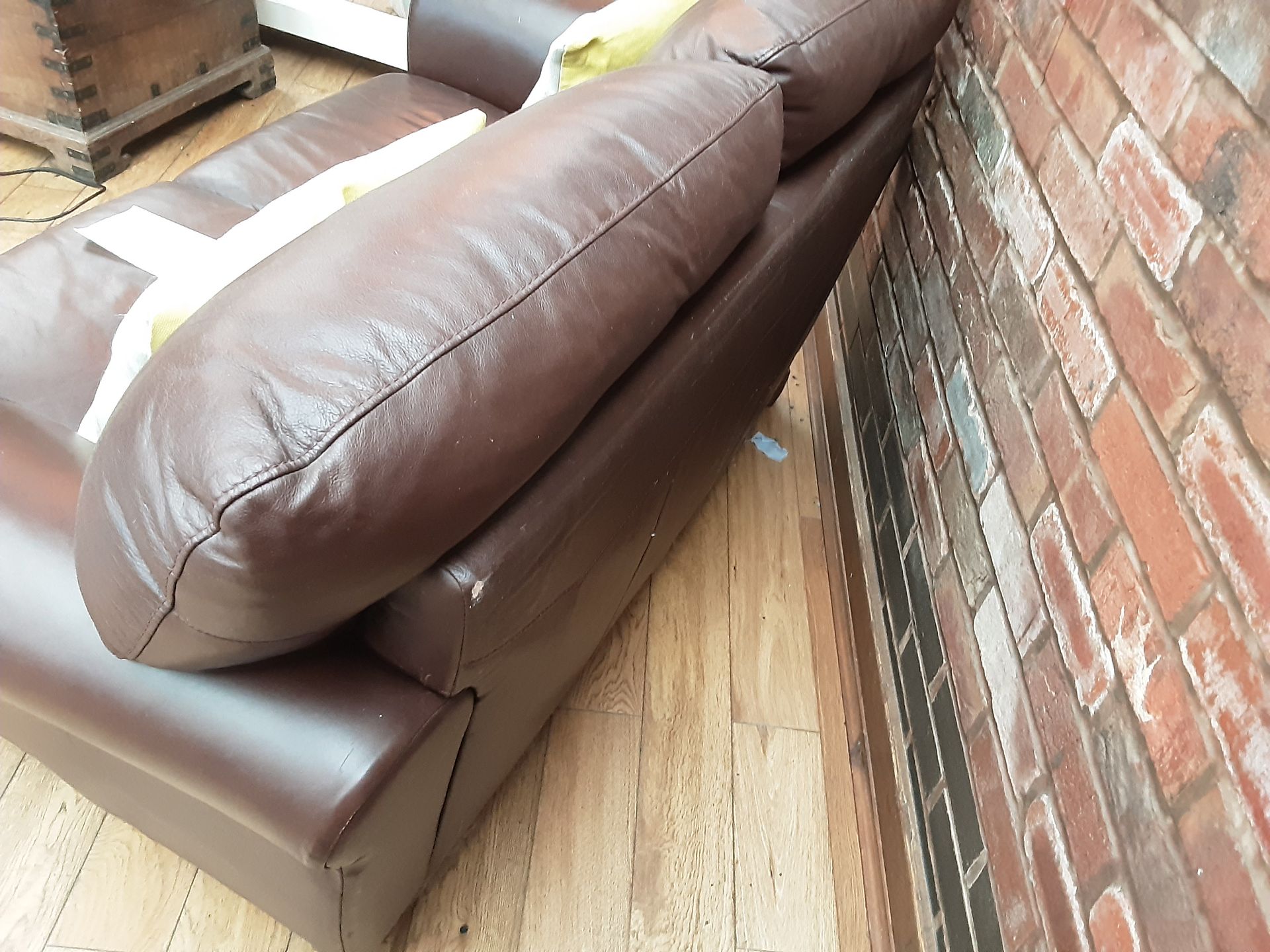 HTL Leather 2 Seater Sofa with Pillows - Image 5 of 6