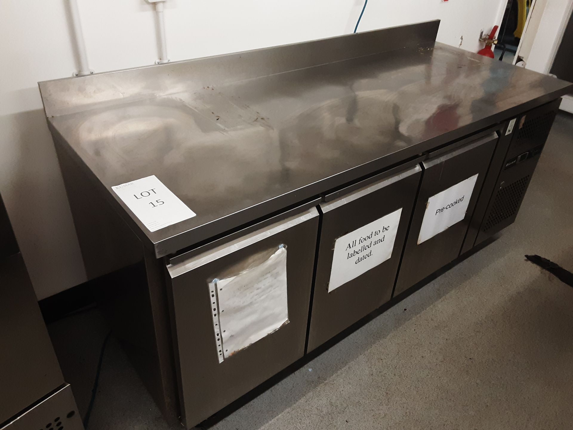 Blizzard HBC3 417 Ltr 3 Door Refrigerated Prep Counter With Upstand Serial Number 1603018GN32TO28