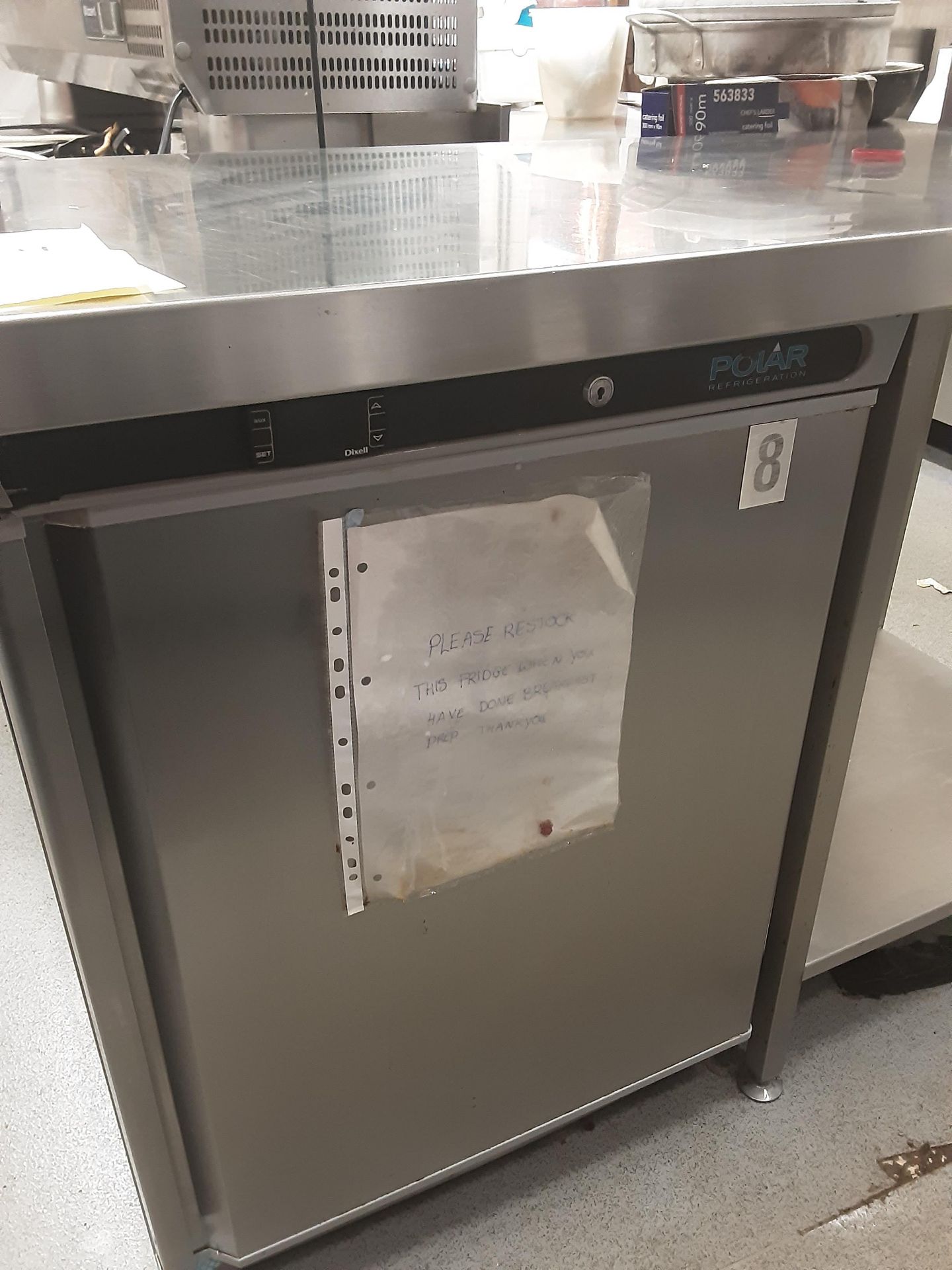 Polar CD080 150 Ltr Undercounter Fridge With Attached Plate warmer and counter top Serial No - Image 3 of 7