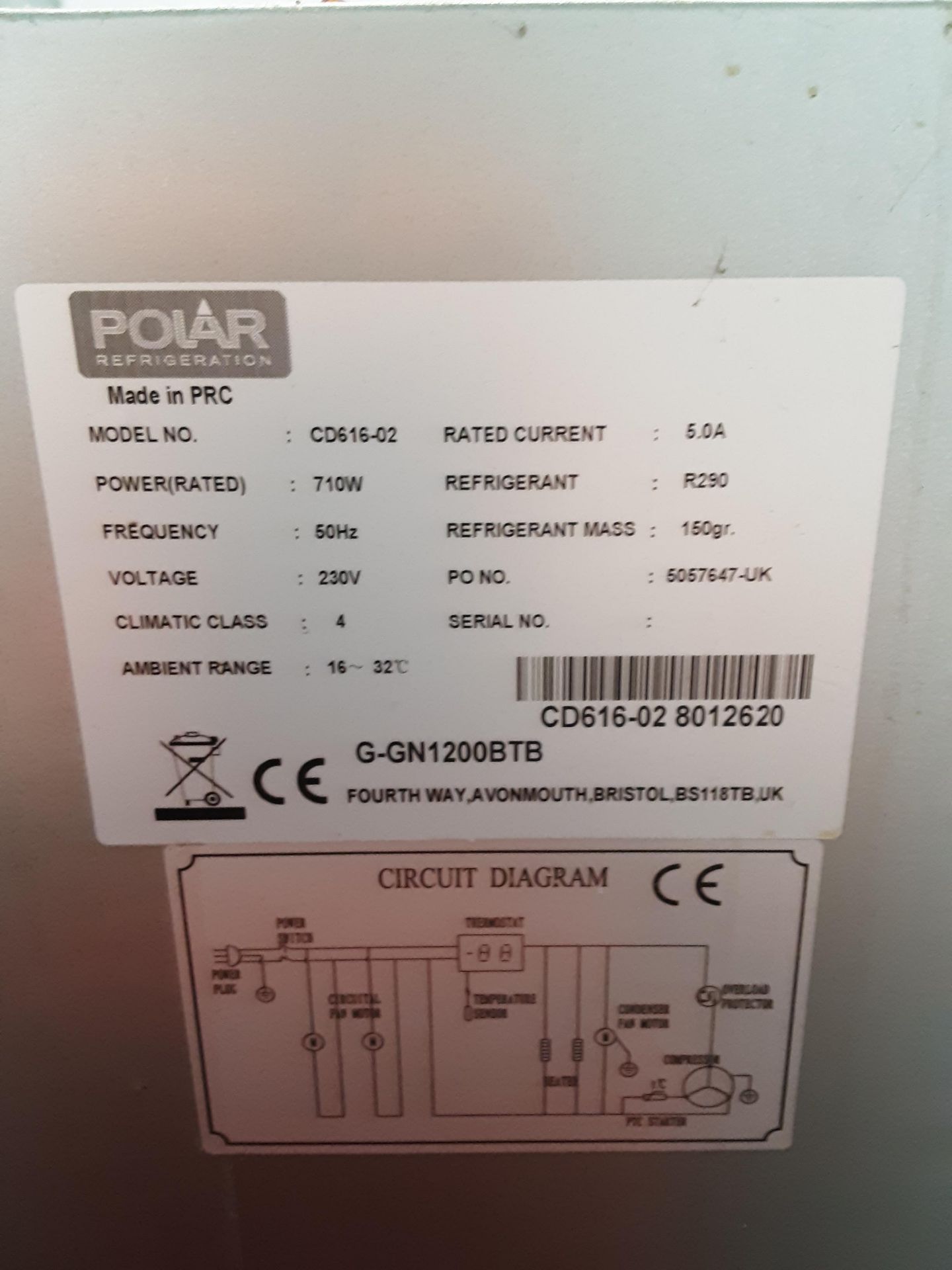 Polar G-Series Upright Double Door FREZZER 1200Ltr White Model No CD16-02 Serial No CD616-02- - Image 5 of 5