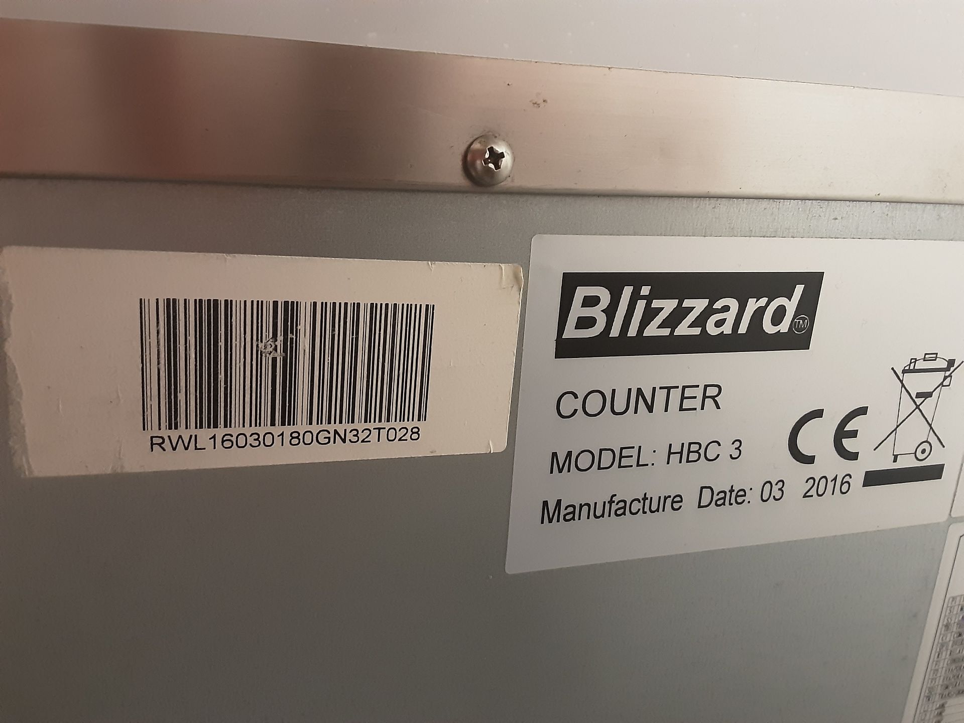 Blizzard HBC3 417 Ltr 3 Door Refrigerated Prep Counter With Upstand Serial Number 1603018GN32TO28 - Image 5 of 5