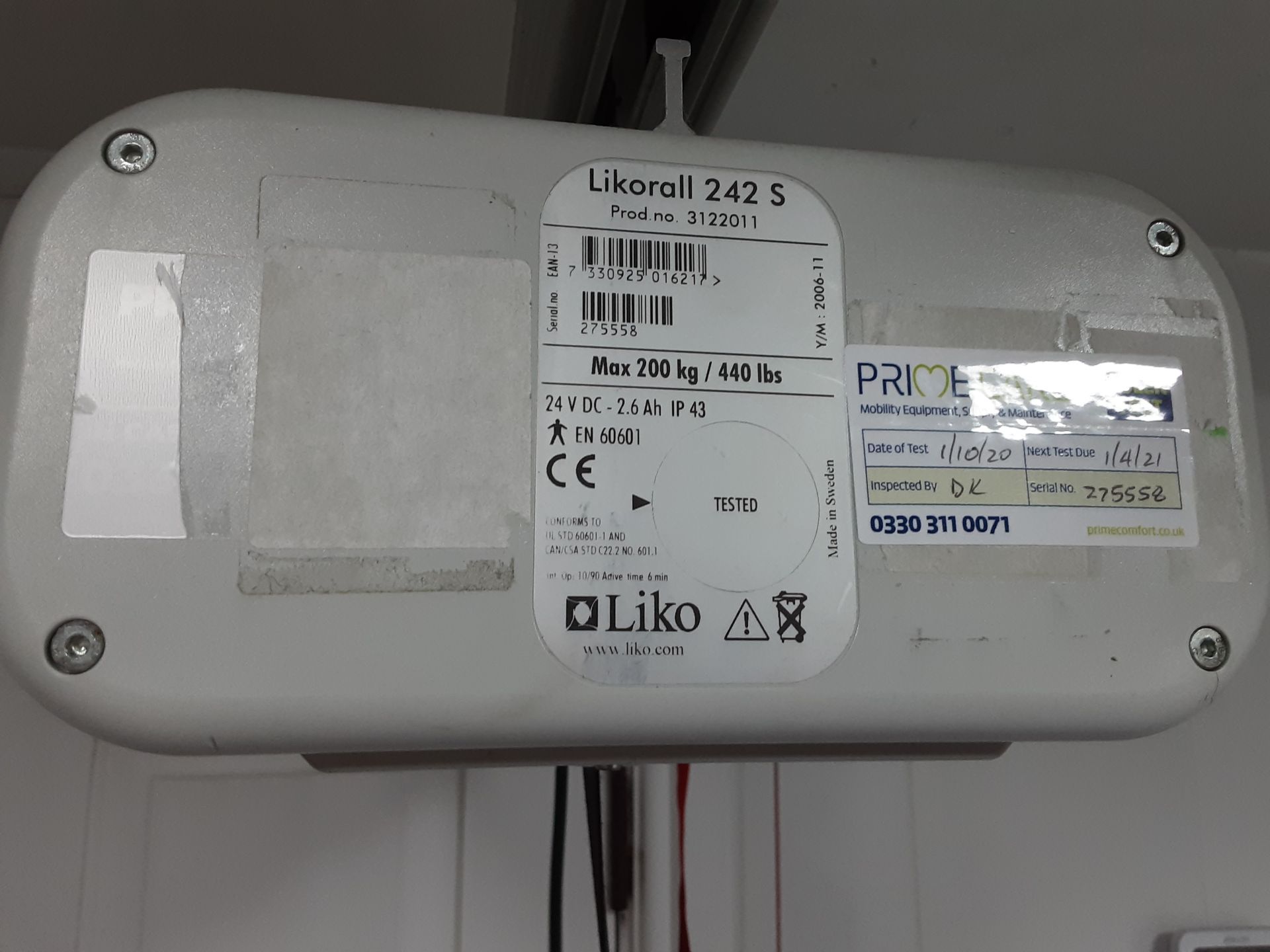 Likorall 242S R2R 200kg Patient Lift with KwikTrak Ceiling Rail System Serial No: 275558 - Image 7 of 9