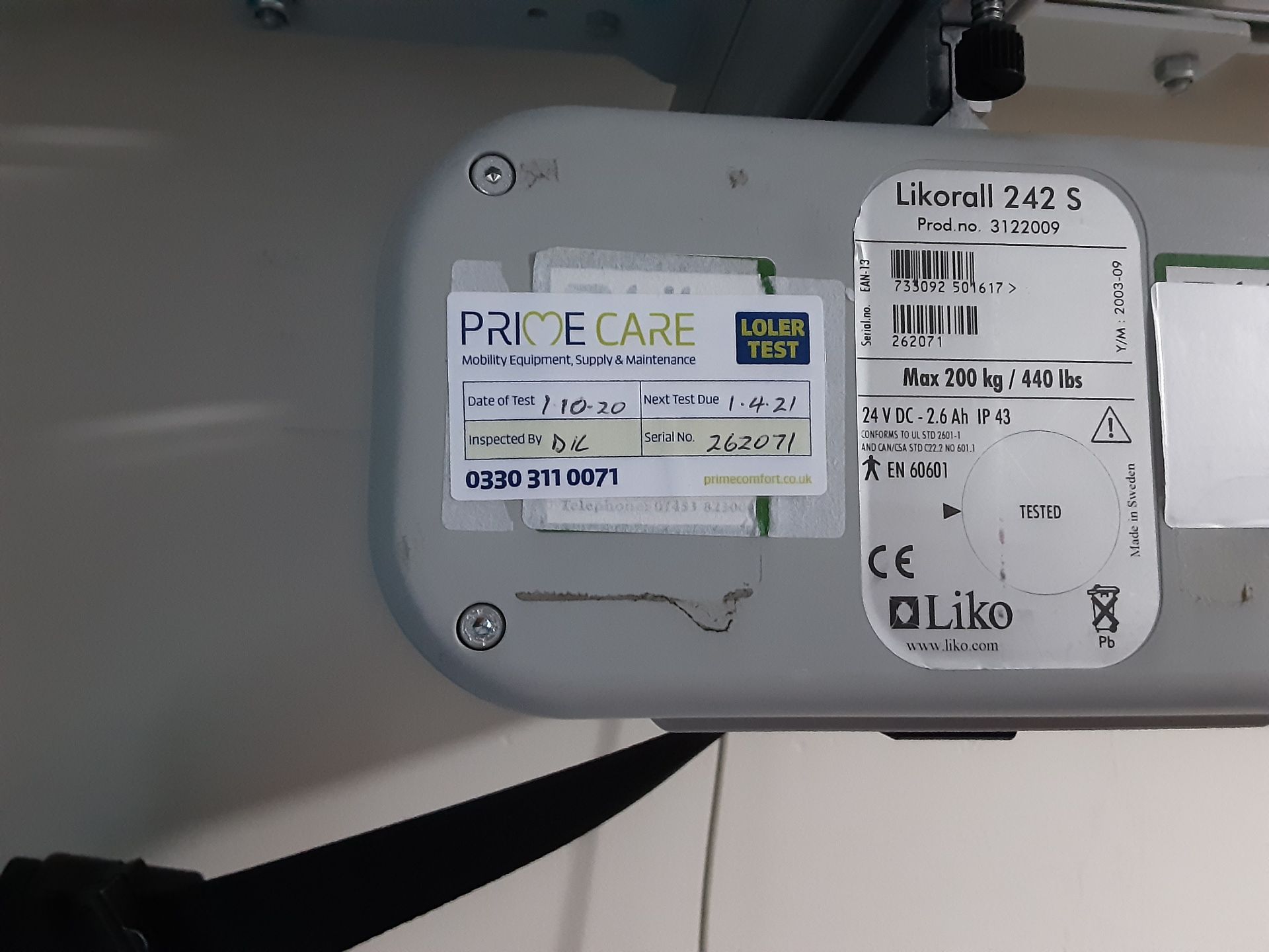 Likorall 242S 200kg Patient Lift with KwikTrak Ceiling Rail System Serial No: 262071 - Image 5 of 8