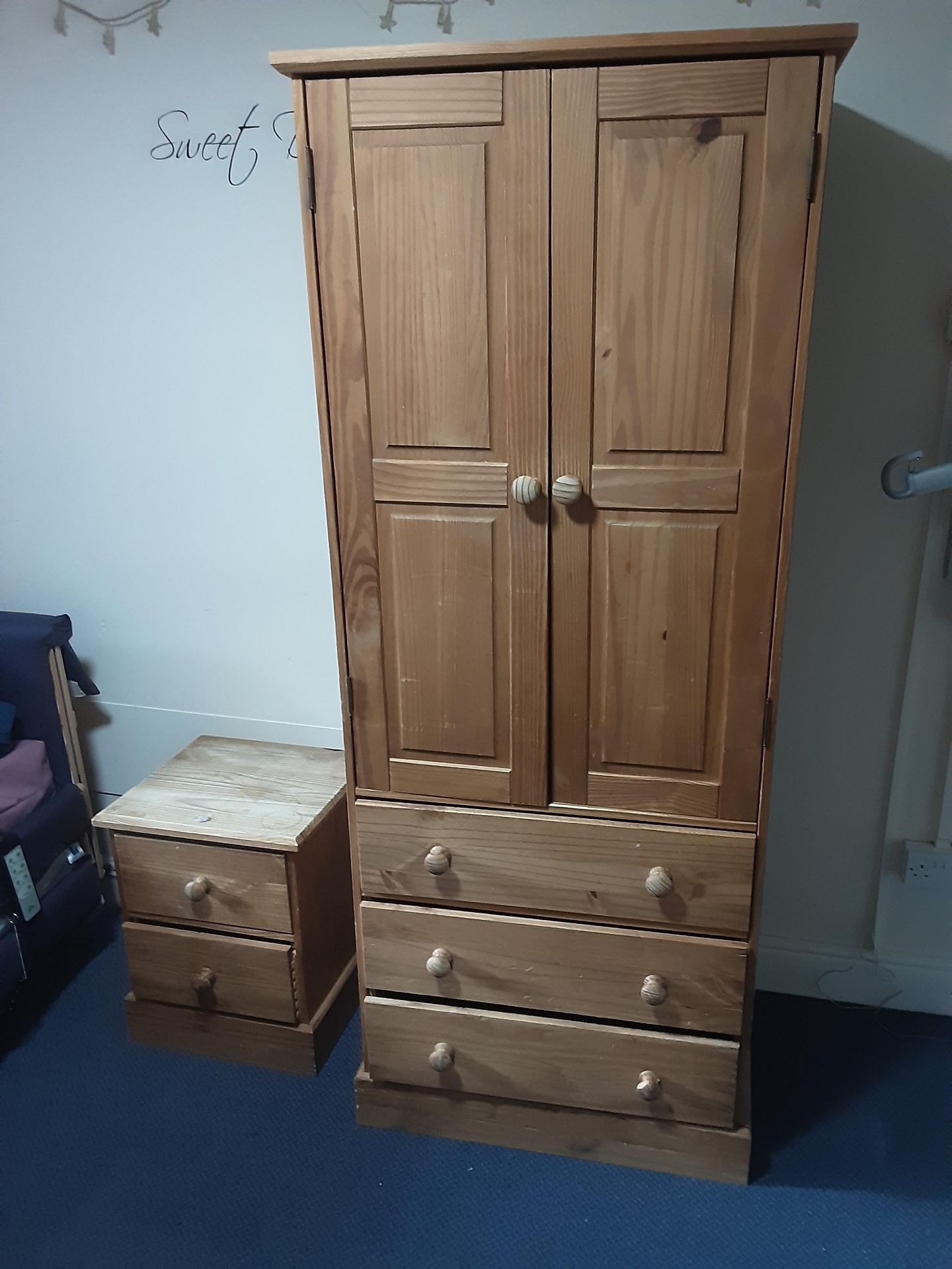 6: Wooden 2 Door Wardrobes 7: Wooden 2 Drawer Side Tables - Image 4 of 11