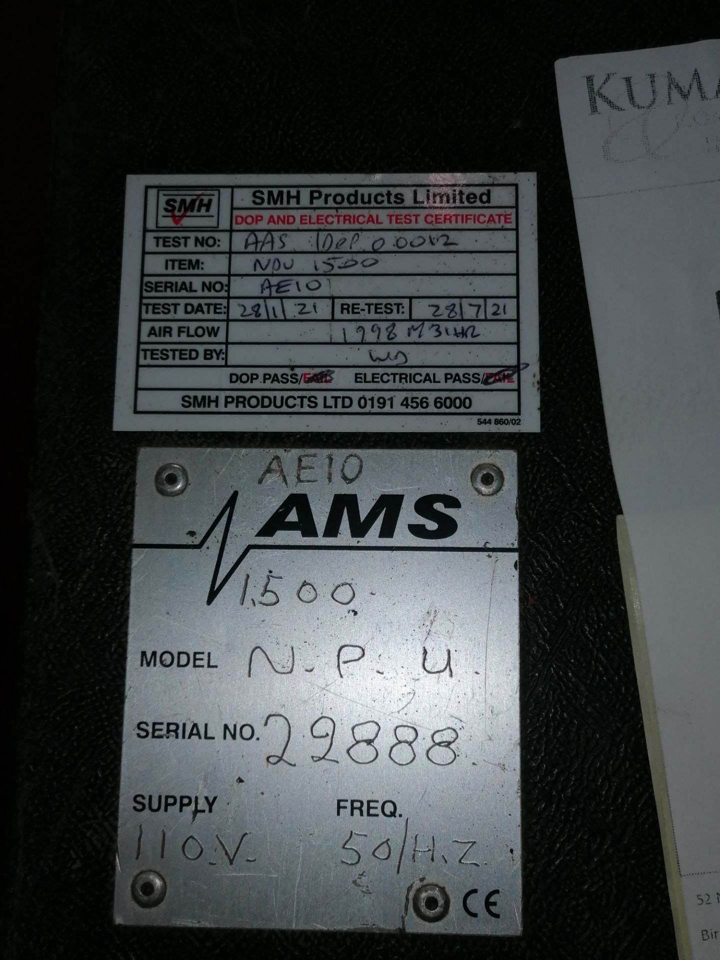 SMH NPU 1500 Extractor/Filter Unit 110V, Serial No. 22888 - Image 6 of 6