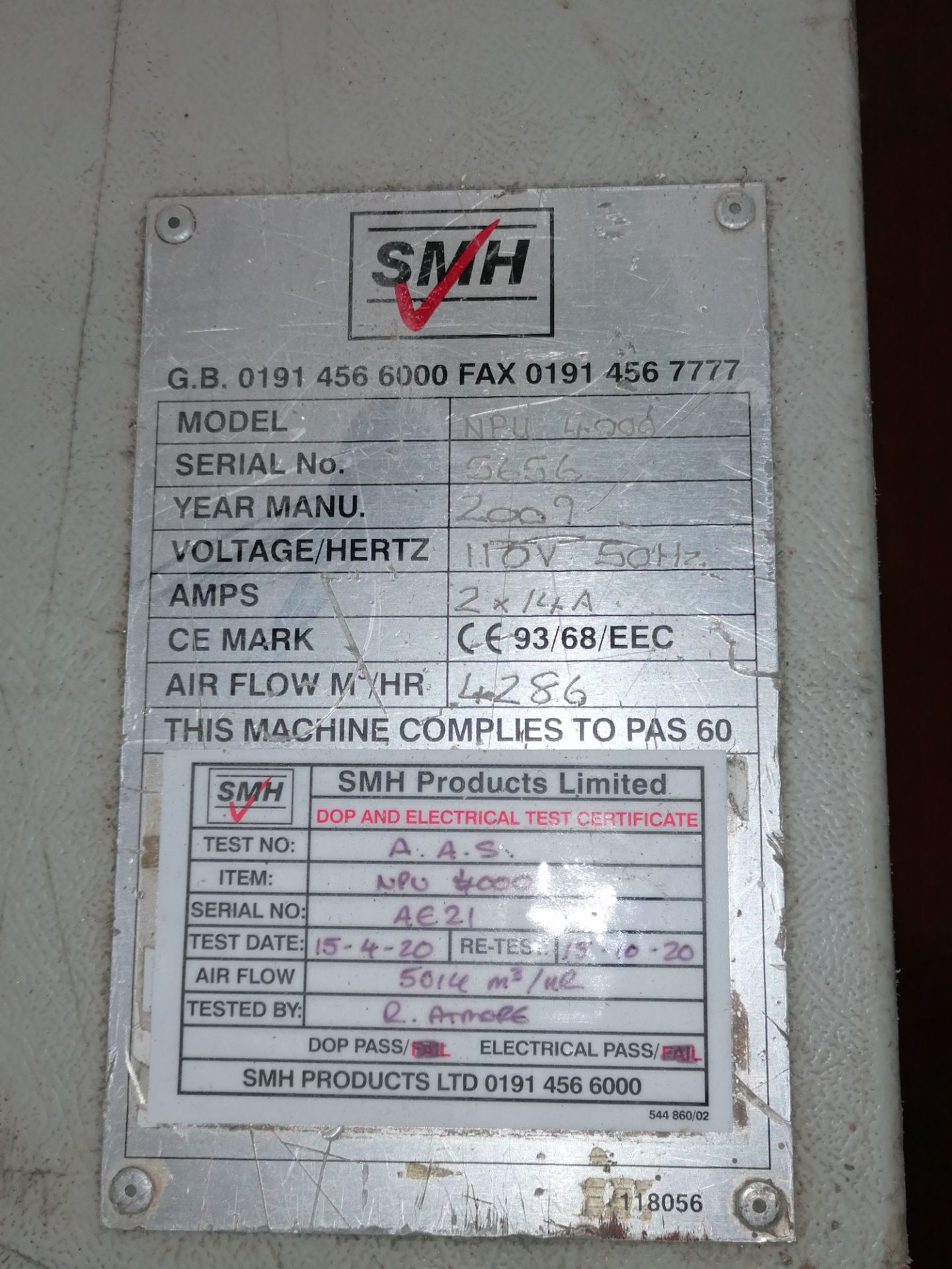 SMH NPU 4000 Extractor/Filter Unit 110V, Serial No: 5941, (2010) - Image 6 of 6