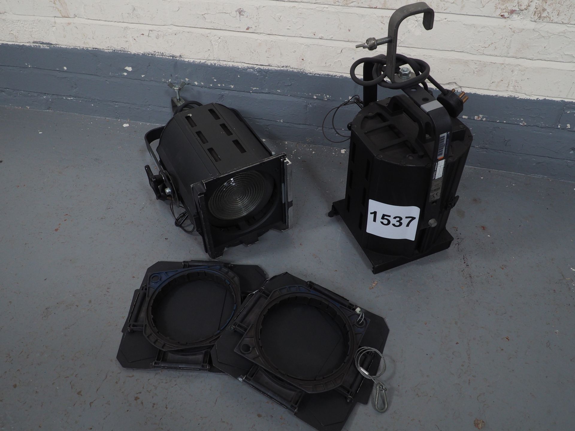 Pair Selecon Compact Fresnel 1000W/1200W. With Barndoors. ex-hire - Image 2 of 2