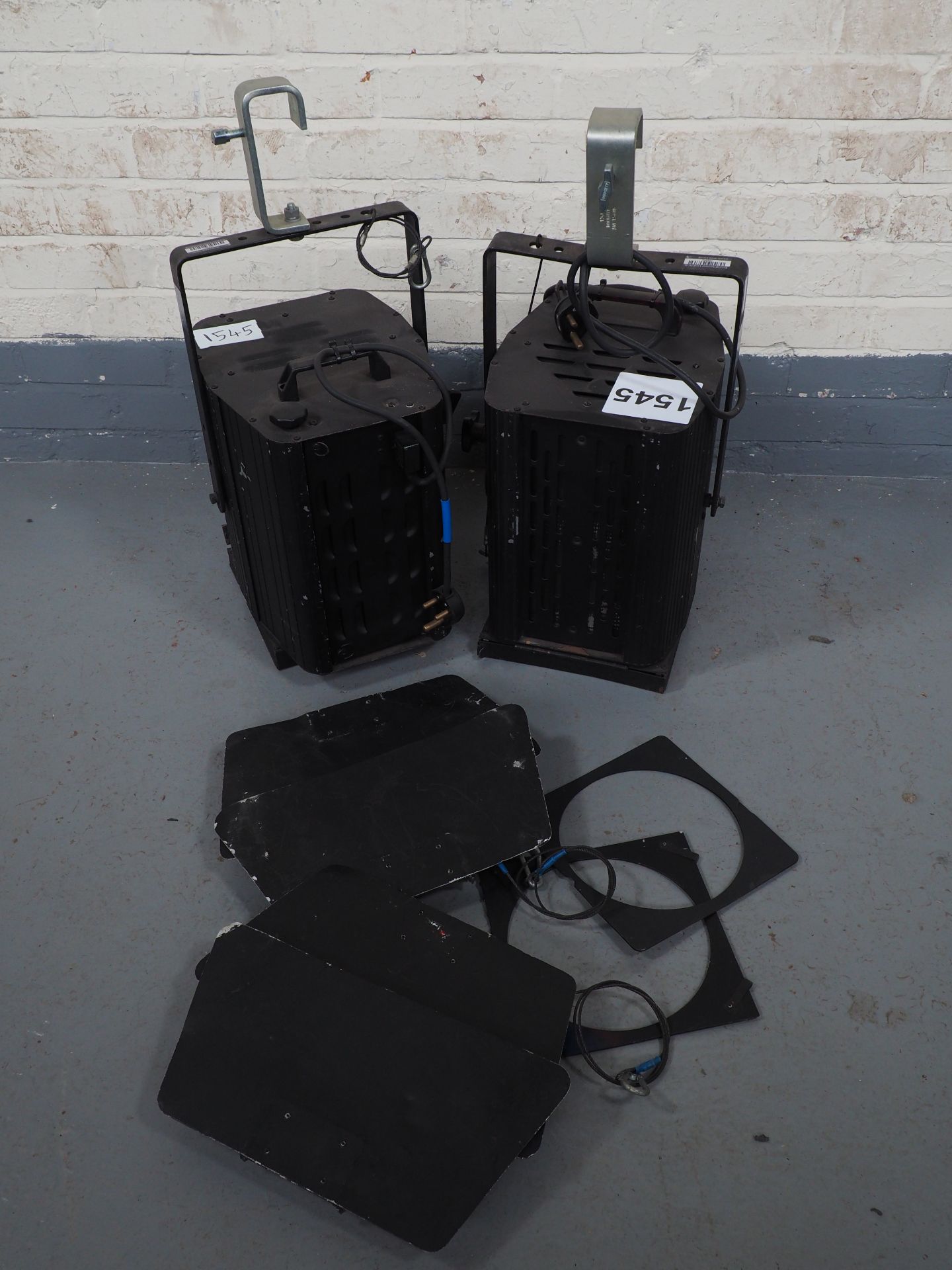 Pair 2000W CCT Fresnel. With Gel Frames, Barn Doors and Heavy Duty Hook Clamps, Photos