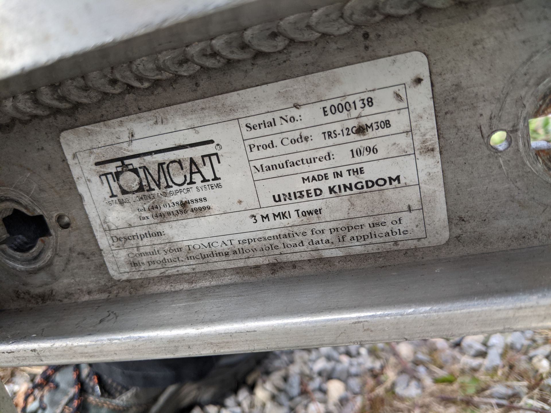 Tomcat 12inch 3m MK1 Tower. 123233. Ex-Hire, Fair Condition. TRS-12G1-M30B. Serial No: E000138 - - Image 2 of 3