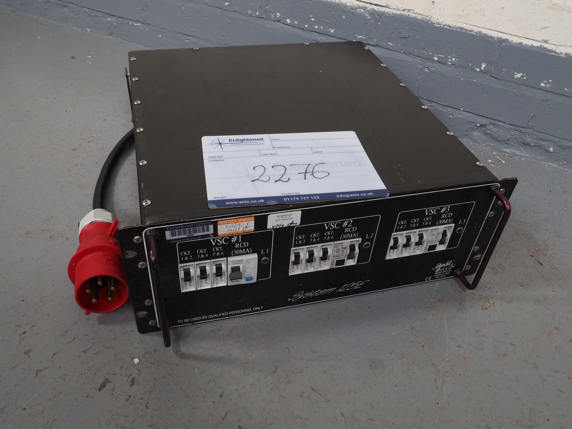 32A 3ph to 3x Soca, 3x10a MCB 1xRCD per phase (4u). Metal 4U Rackmount. Ex-Bandit. 32amp 3ph