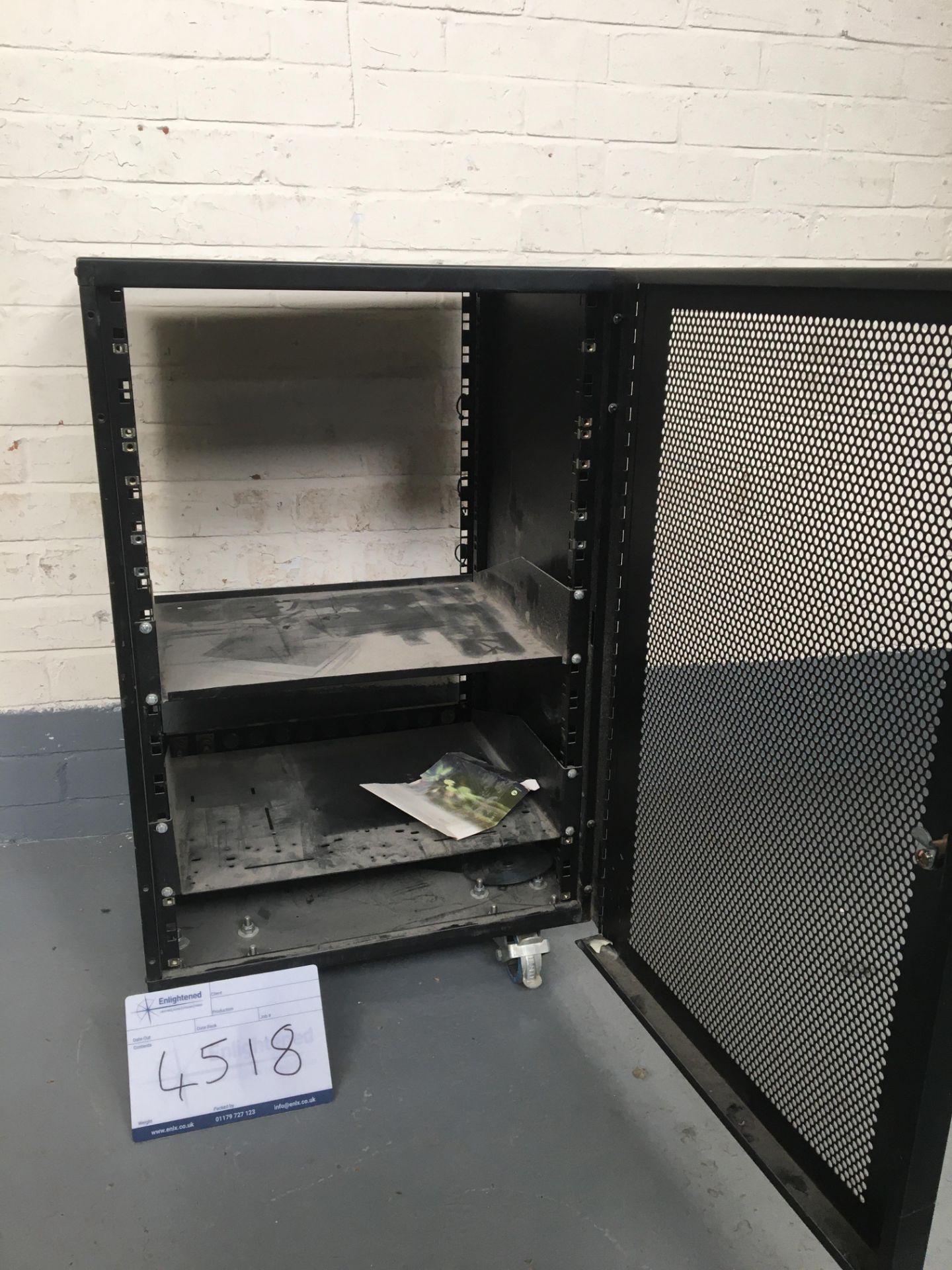 16U 19" Server AV Rack on wheels w/. shelves and /door. 480*520*765mm. Condition: Used Removed - Image 2 of 5
