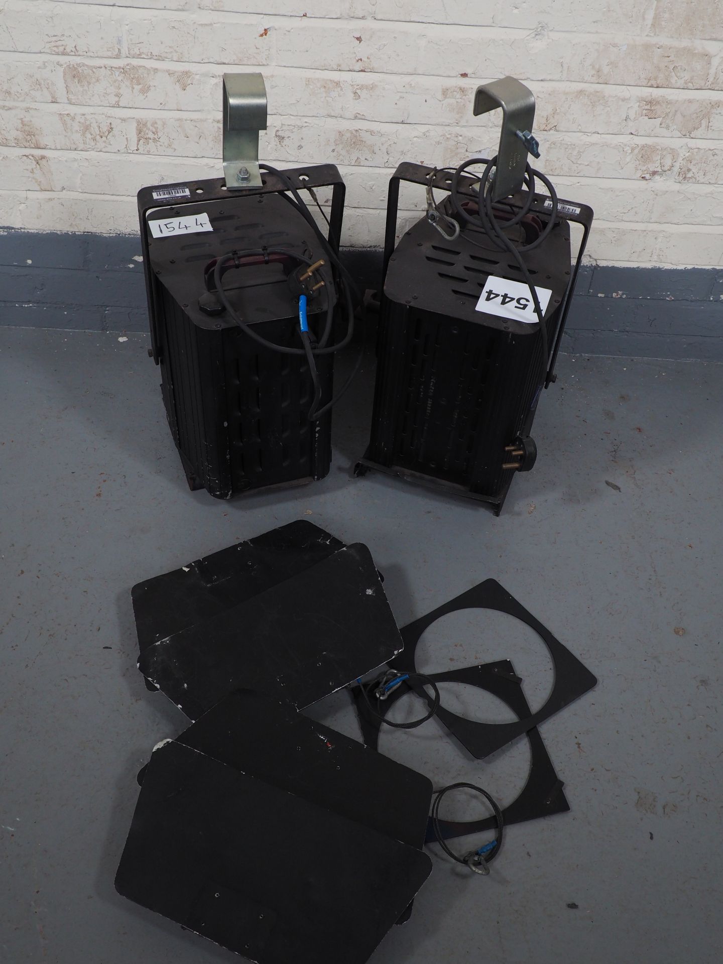 Pair 2000W CCT Fresnel. With Gel Frames, Barn Doors and Heavy Duty Hook Clamps, Photos