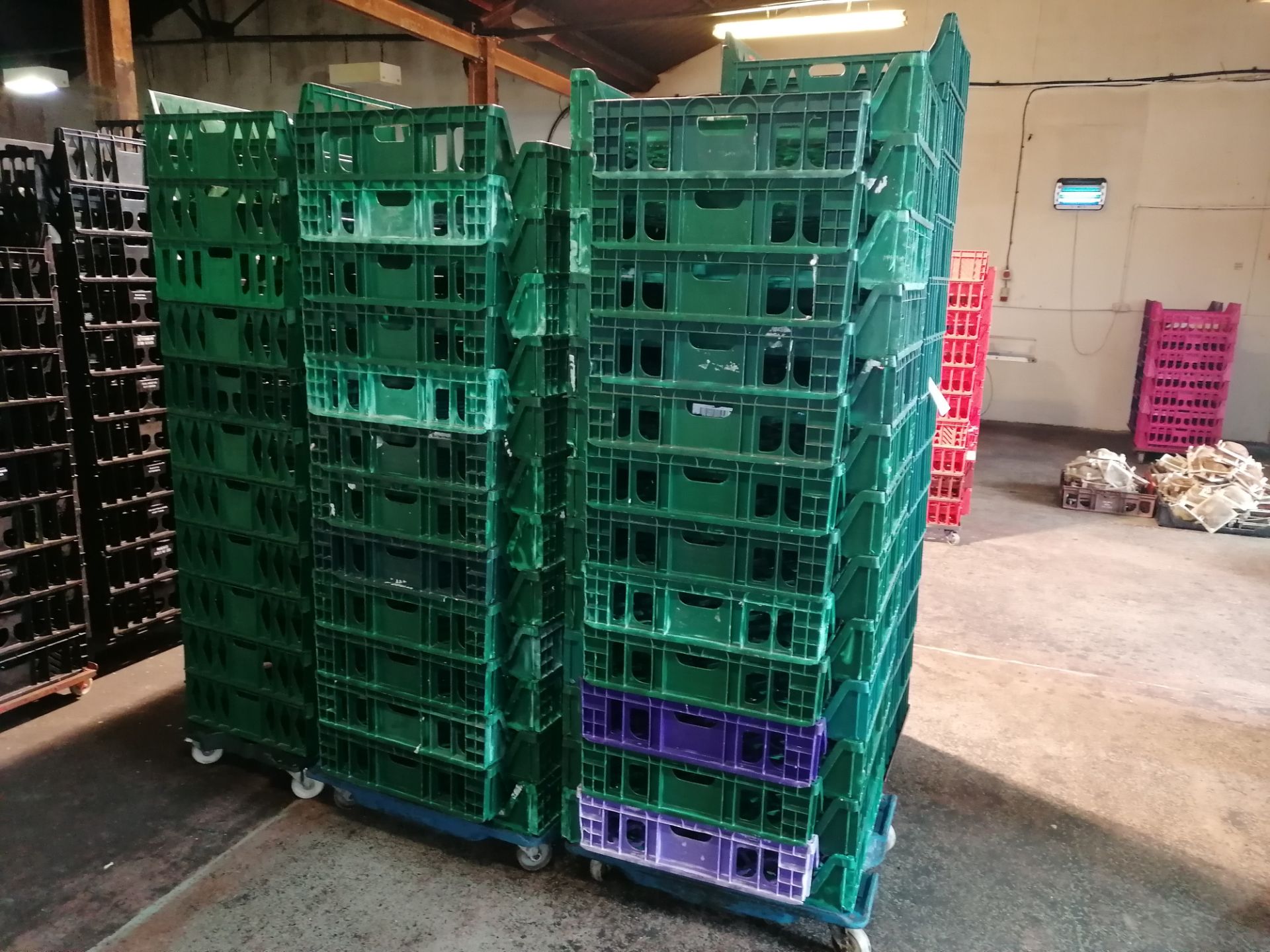 Large Amount of Plastic Bread Trays Mainly Green In Colour