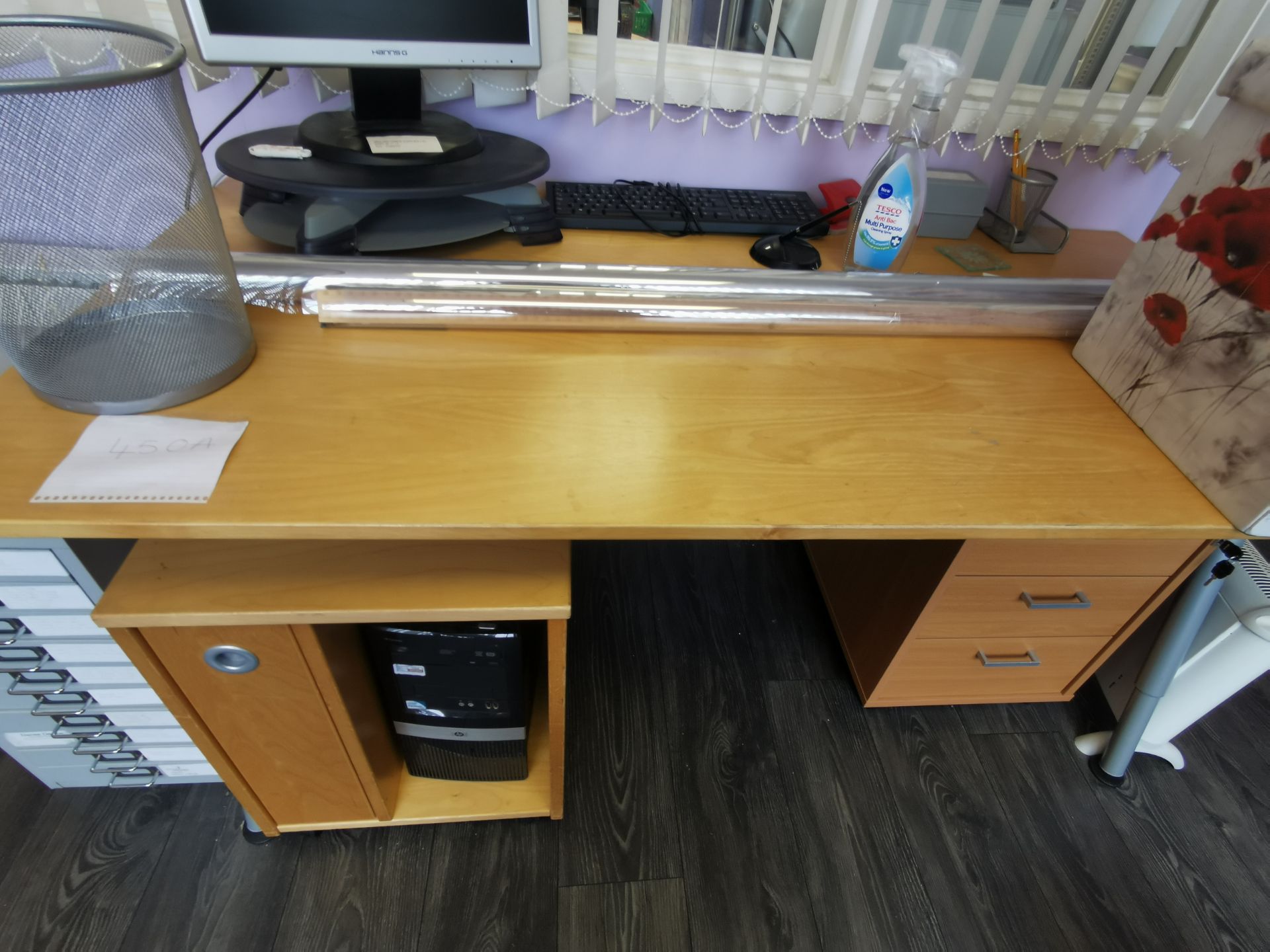 Beechwood effect office desk with 2 x cabimets under.Does not include any other items - Please