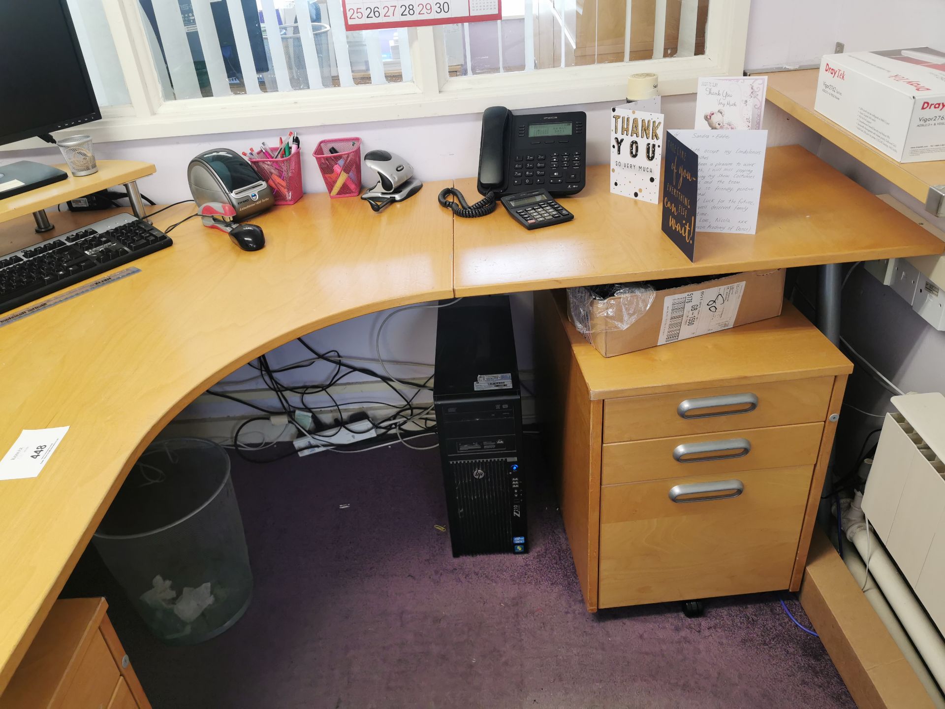 Beech wood effect office desk and cabinet draws under. Does not include any other items - Image 2 of 4