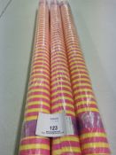 3 x New rolls striped pattern fabric. Pink and yellow, Colour code No4, Estimated 75 linear meters