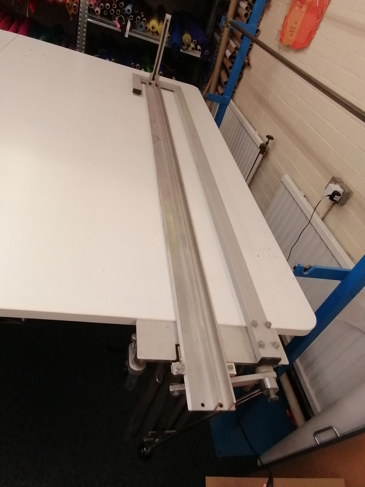 Large fabric cutting table Lenth 366cm x Width 214cm x Height 90cm with fabric roll stand ,fabric - Image 4 of 5