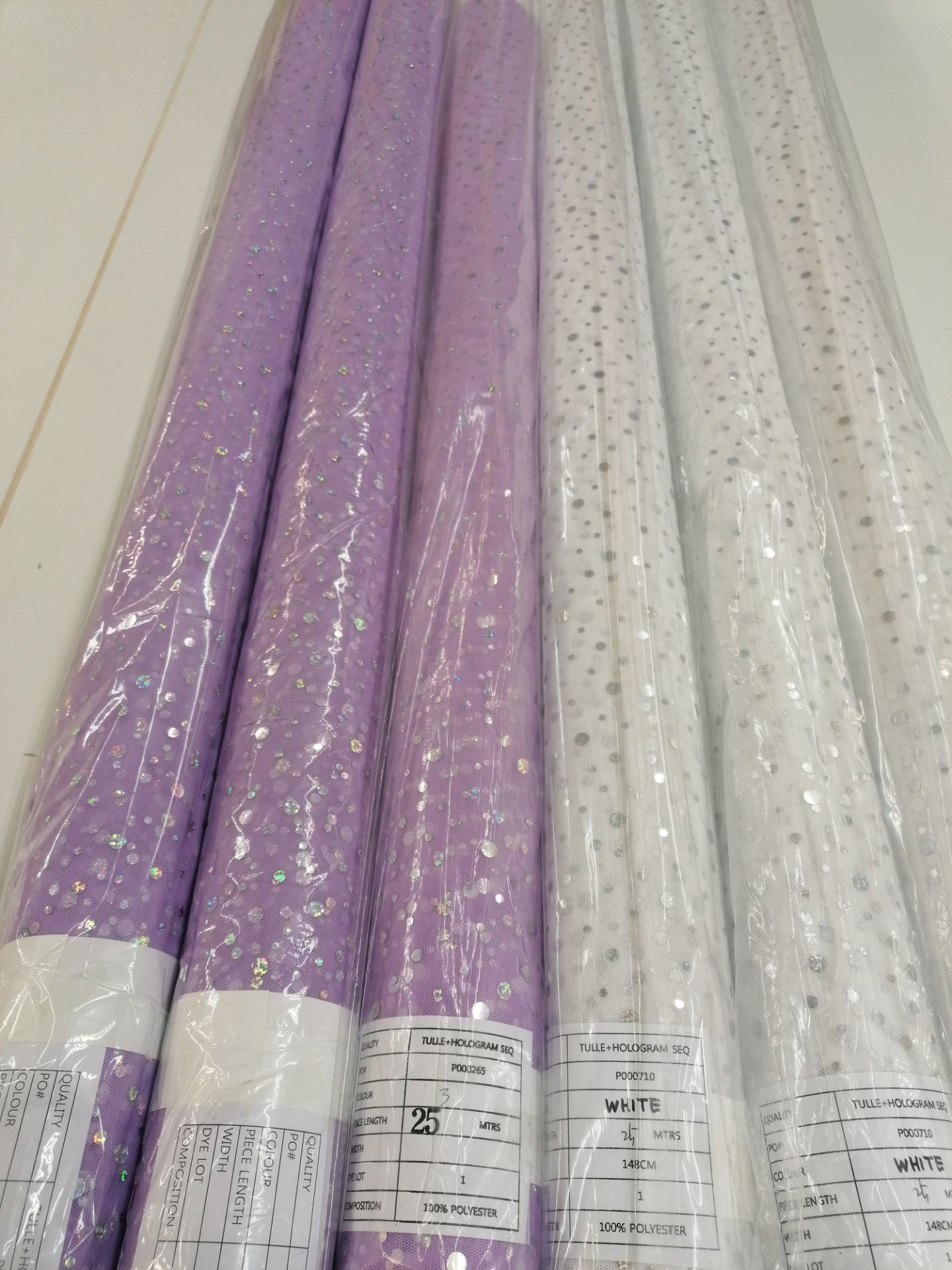 150m+ Hologram sequin tulle on 6 new rolls. RRP £4-6 per meter White and Lilac - Image 6 of 6