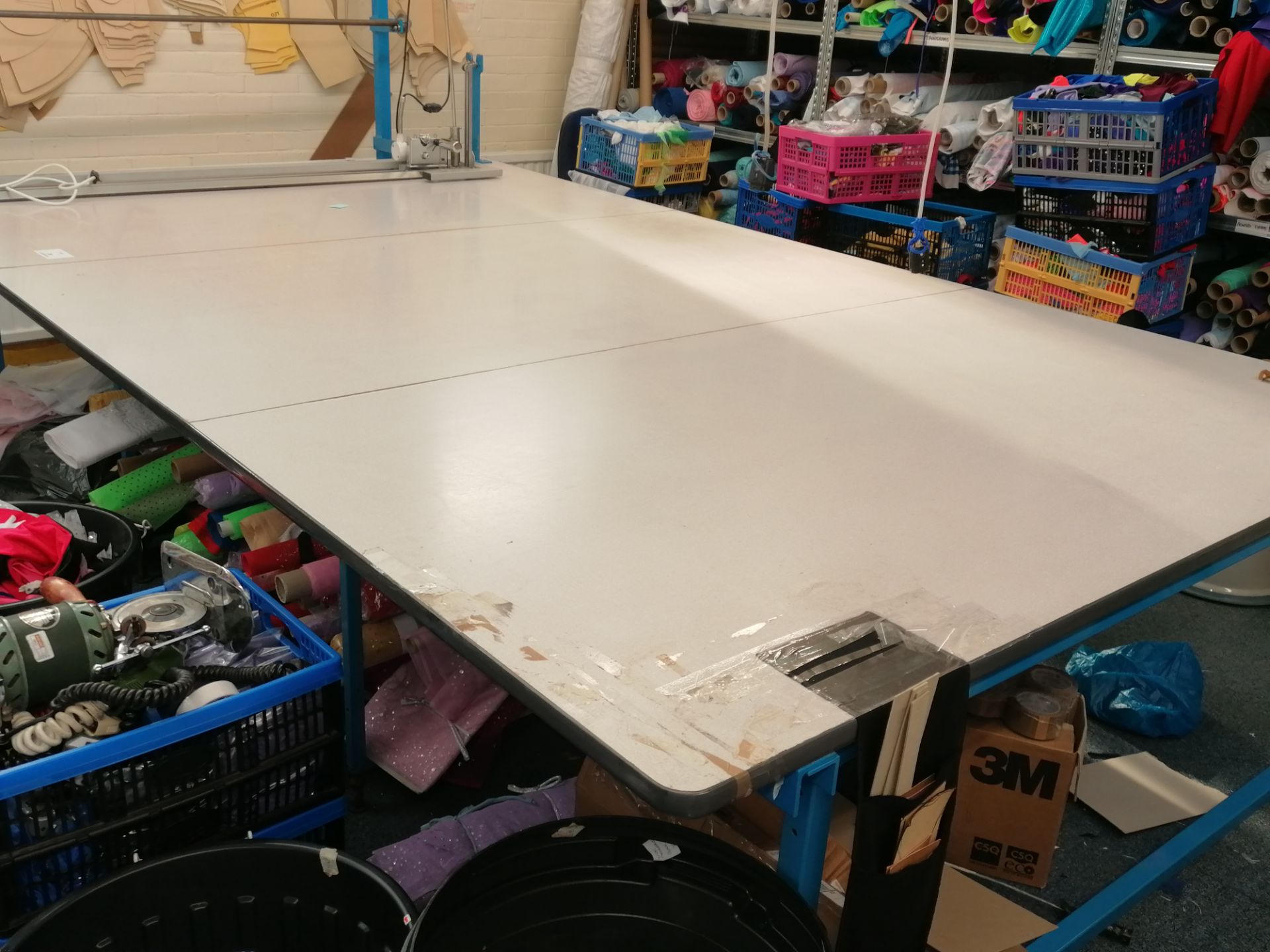 Large fabric cutting table Lenth 366cm x Width 214cm x Height 90cm with fabric roll stand ,fabric