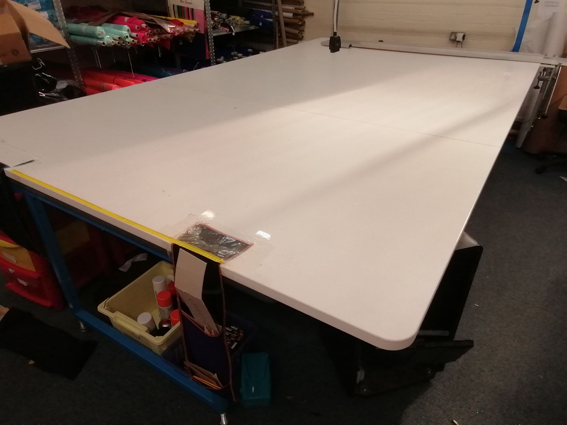 Large fabric cutting table Lenth 366cm x Width 214cm x Height 90cm with fabric roll stand ,fabric - Image 2 of 5