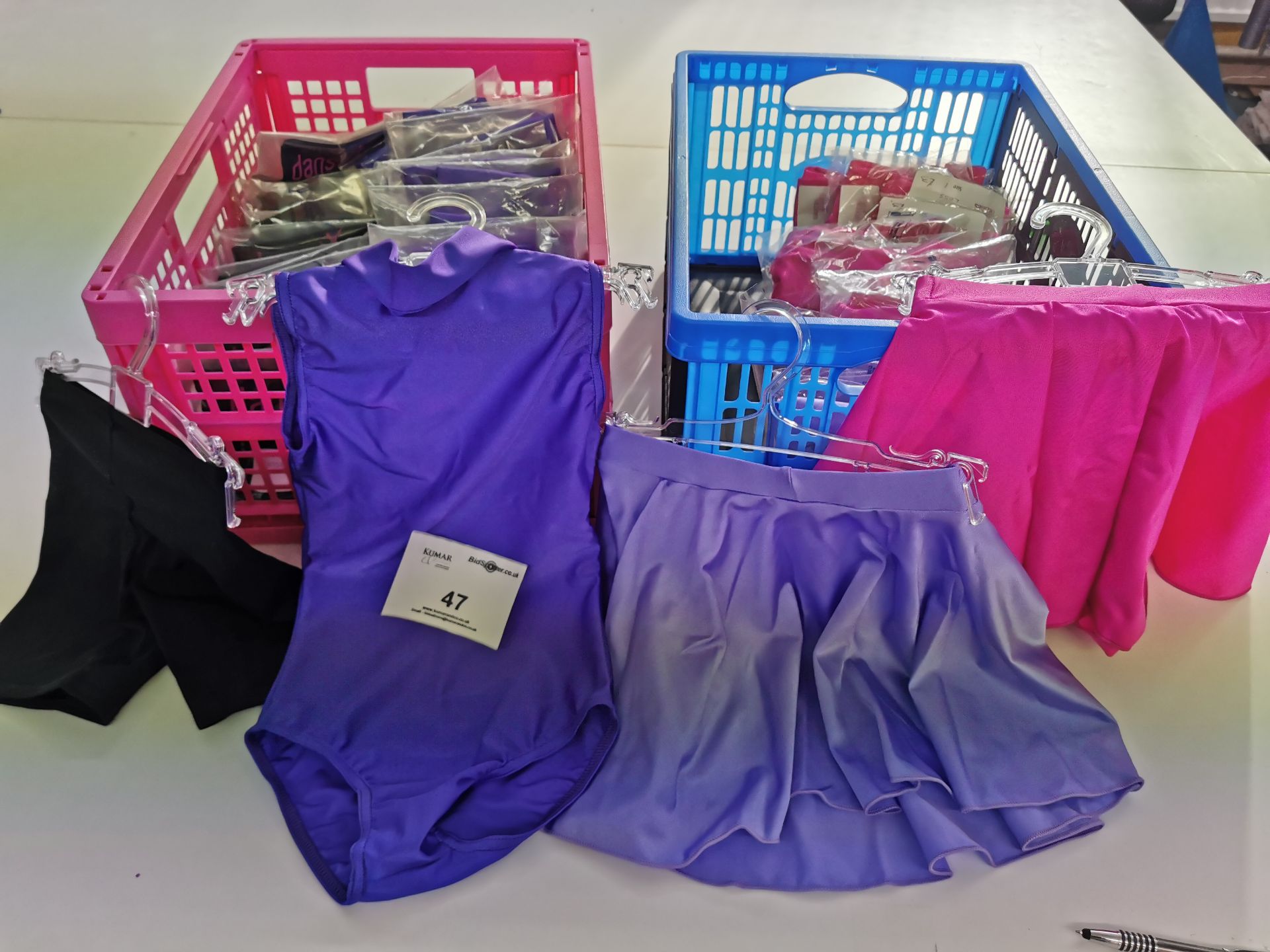 47pc x Cotton black hot pants , Purple leotard , Pink and purple skirts - Various sizes