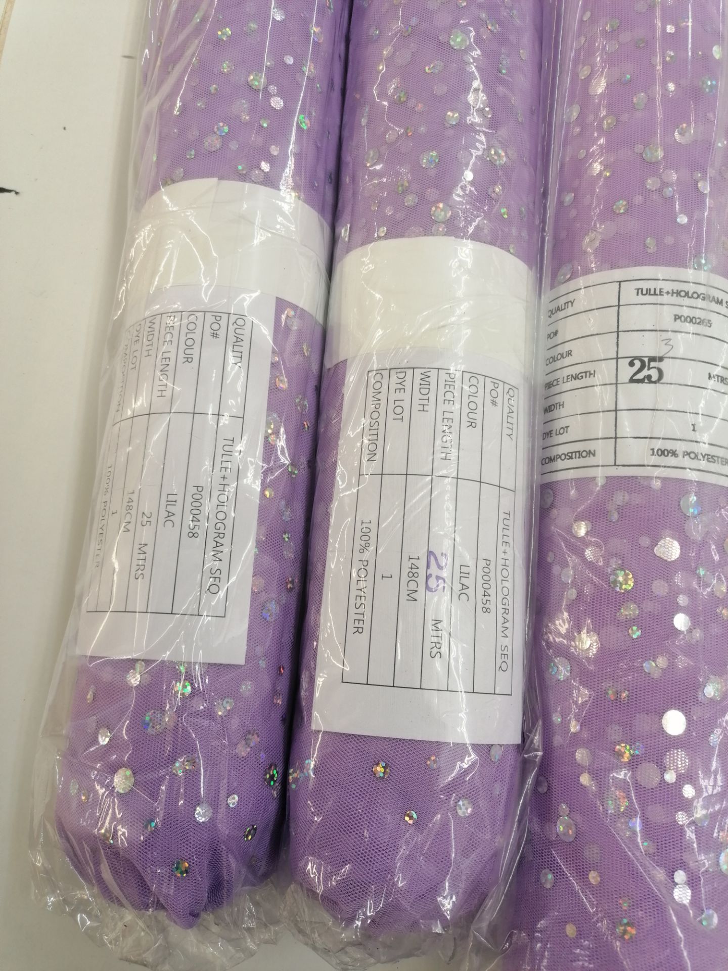 150m+ Hologram sequin tulle on 6 new rolls. RRP £4-6 per meter White and Lilac - Image 5 of 6