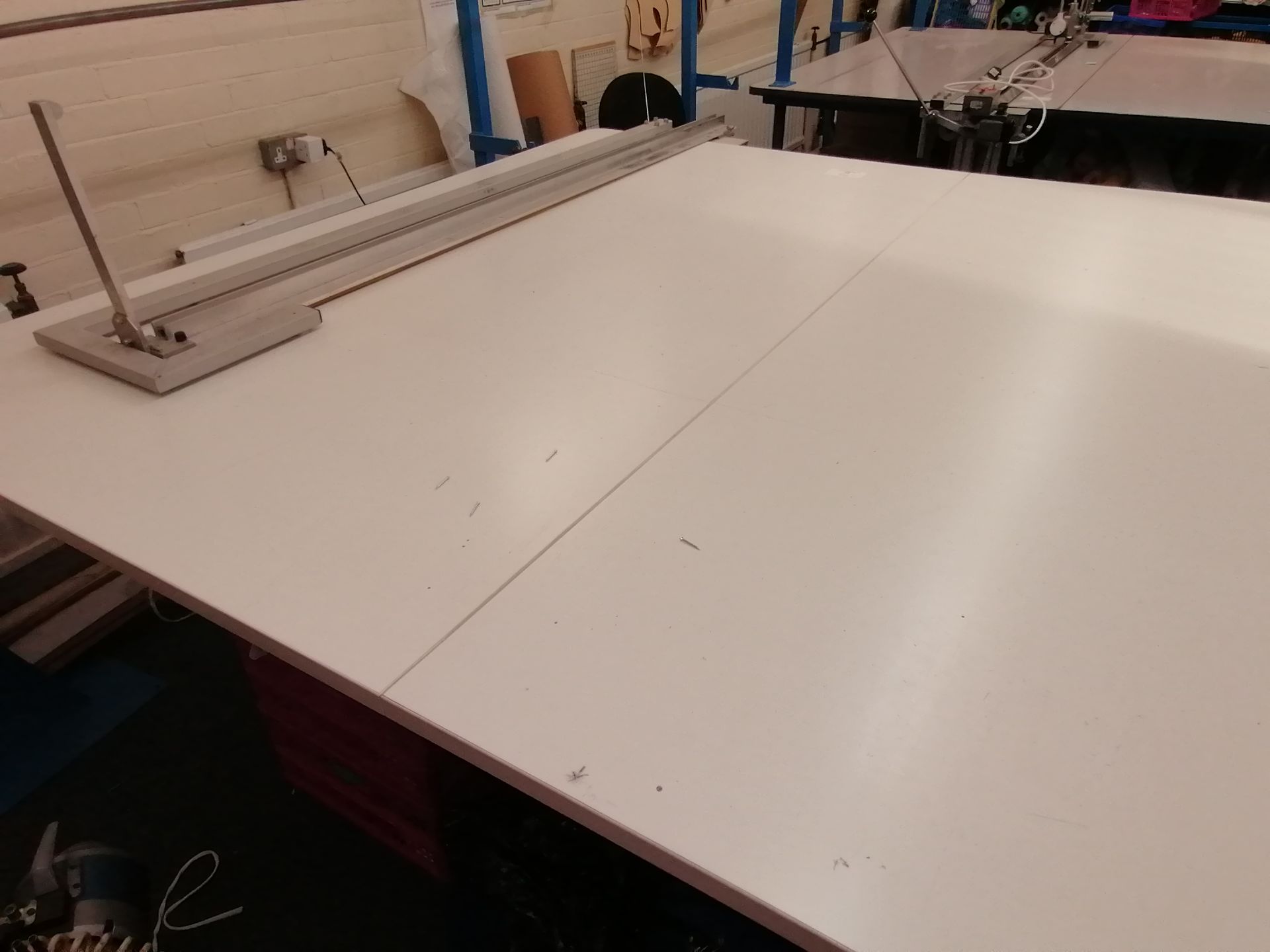 Large fabric cutting table Lenth 366cm x Width 214cm x Height 90cm with fabric roll stand ,fabric - Image 5 of 5