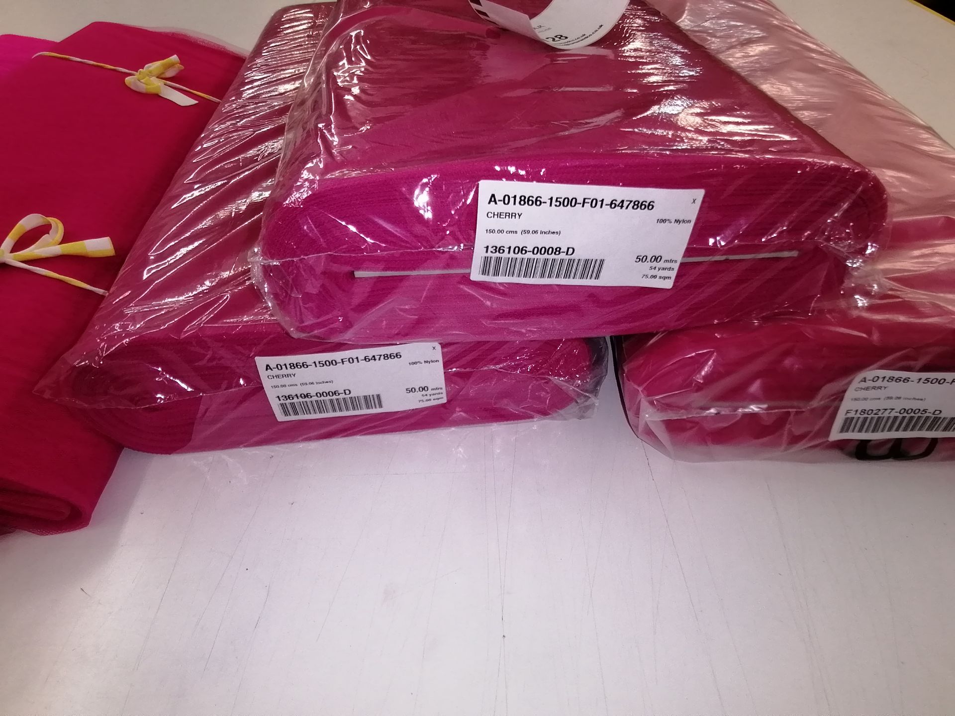 5 x Rolls of cherry net fabric 3 new , 2 part rolls Width 150cm . Estimated 150 Linear meters - Image 2 of 4