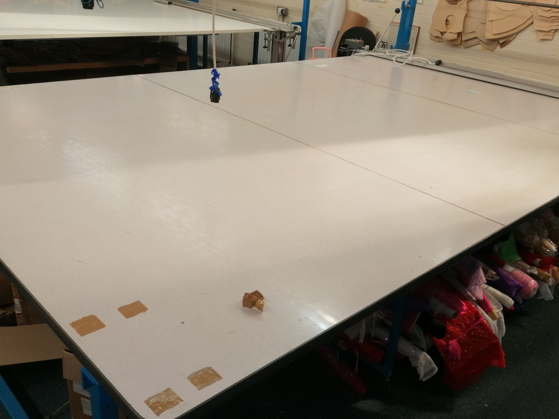 Large fabric cutting table Lenth 366cm x Width 214cm x Height 90cm with fabric roll stand ,fabric - Image 2 of 9