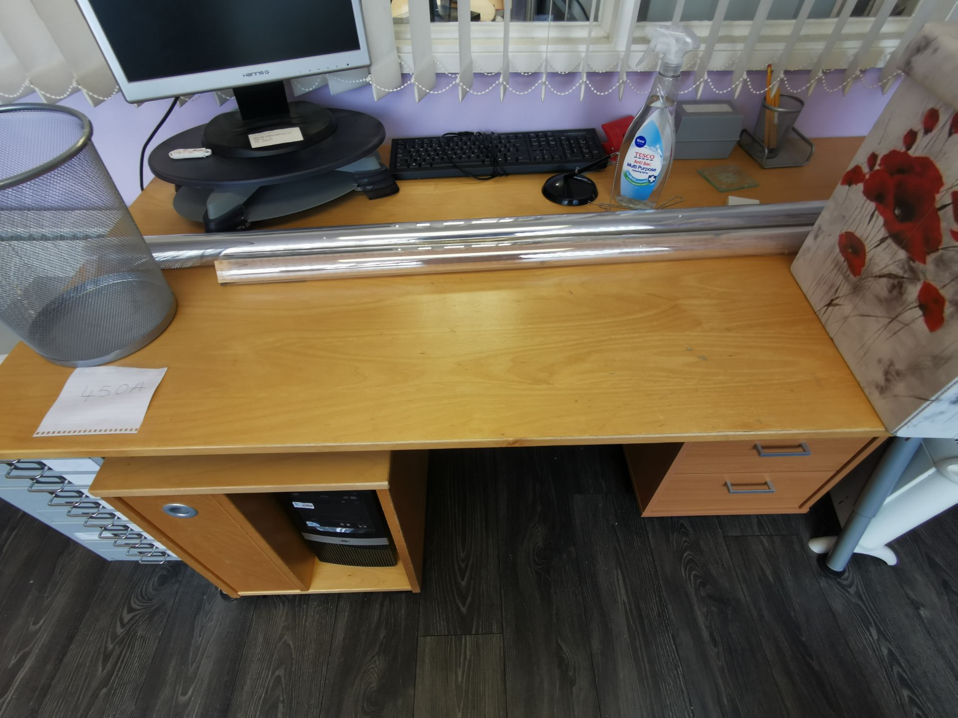 Beechwood effect office desk with 2 x cabimets under.Does not include any other items - Please - Image 4 of 4